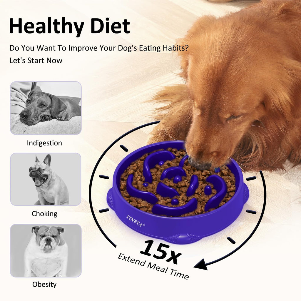 YINEYA 2PCS Anti-Choking Slow Feeder Dog Bowls Small Size Dog, Slow Feeder Cat Bowl, Supplies and Puzzle for Pet