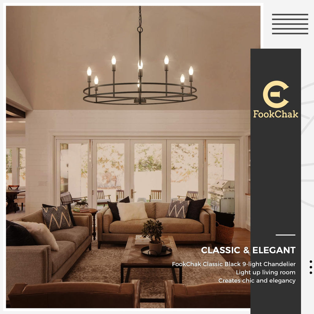 Black Chandelier 6-Light Dining Room Chandelier Kitchen Chandeliers Over Table Round Living Room Chandelier Light Fixture for Bedroom, Kitchen, Foyer