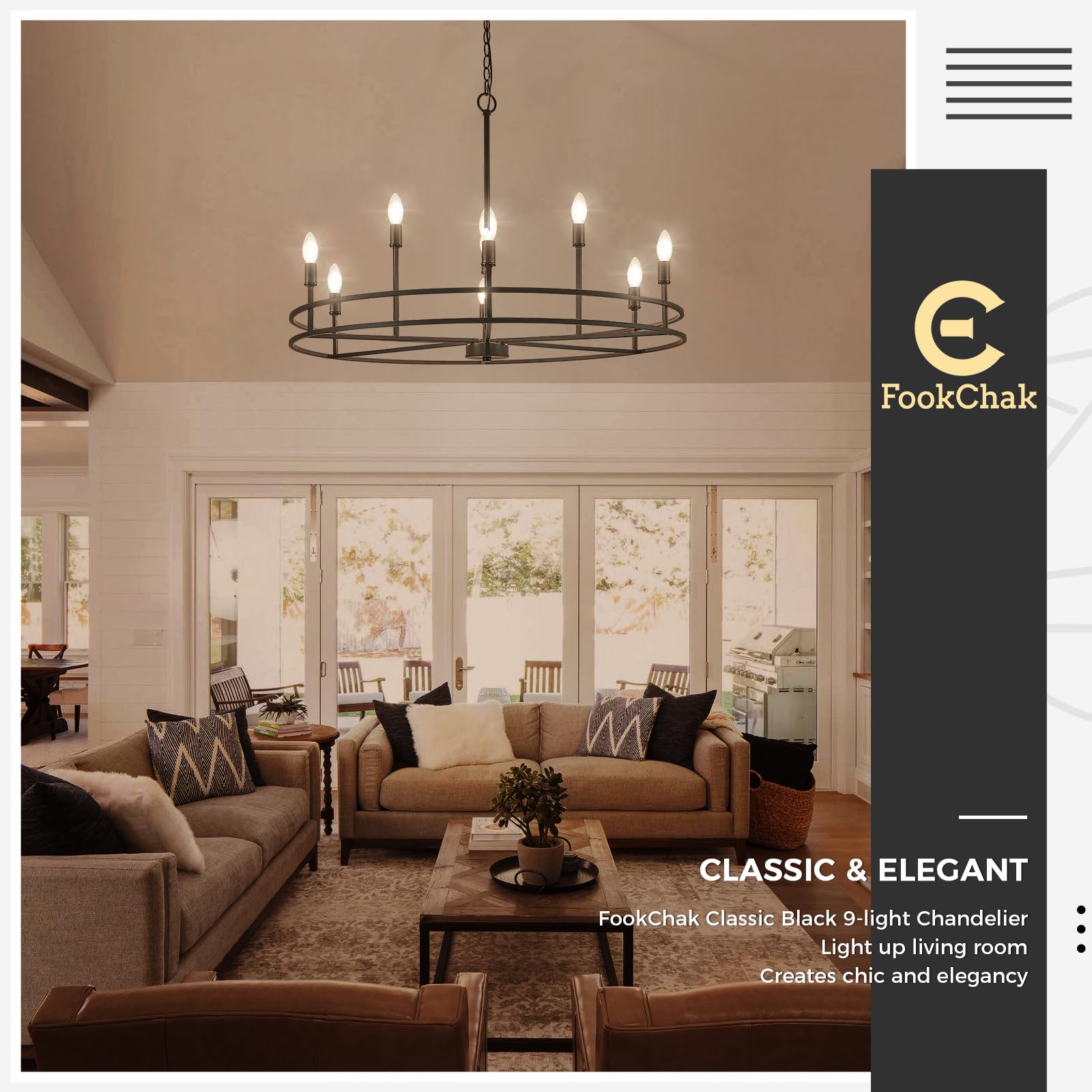 Black Chandelier 6-Light Dining Room Chandelier Kitchen Chandeliers Over Table Round Living Room Chandelier Light Fixture for Bedroom, Kitchen, Foyer