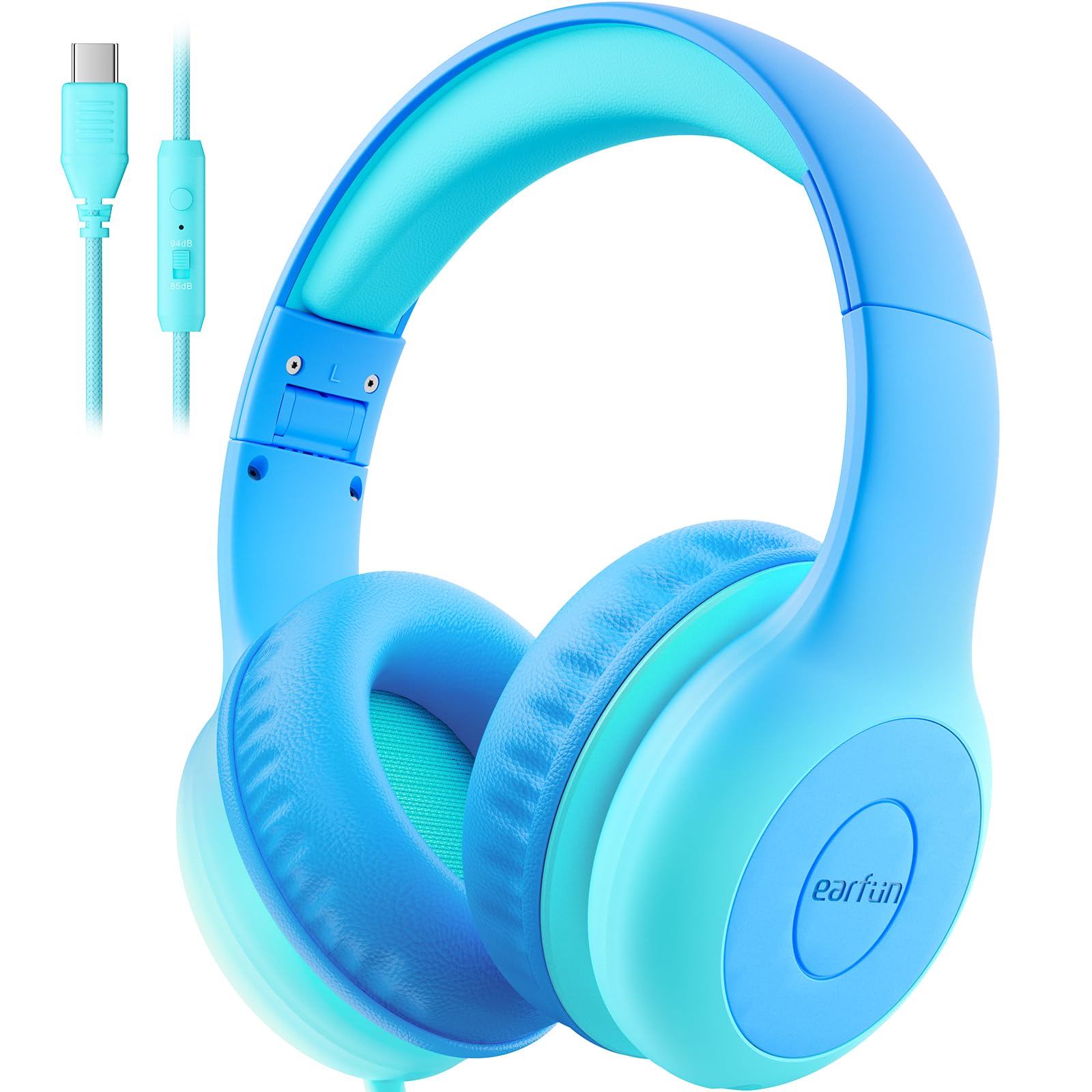 EarFun K1 Kids Headphones Wired with Microphone, 85/94dB Volume Limit Headphones for Kids, Portable Wired Headphone with Shareport, Stereo Sound Foldable Headset for School/Tablet/iPad, Black Red
