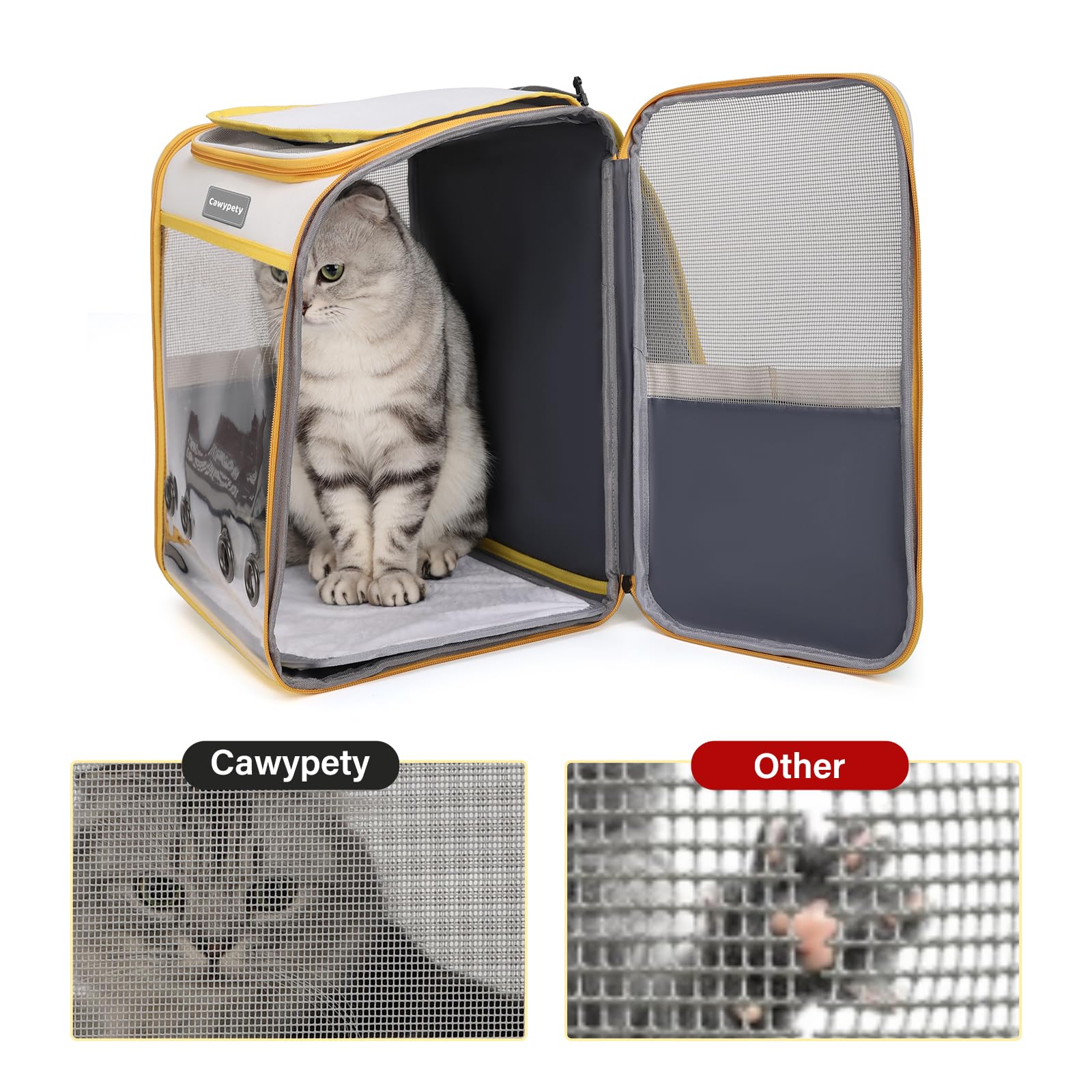 Cawypety Cat Backpack Carrier, Breathable Cat Carrier Large Space Bubble Pet Backpack for Kitty Small Dog up to 12lbs, Transparent & Foldable Pet Carrier for Travel Hiking (Black