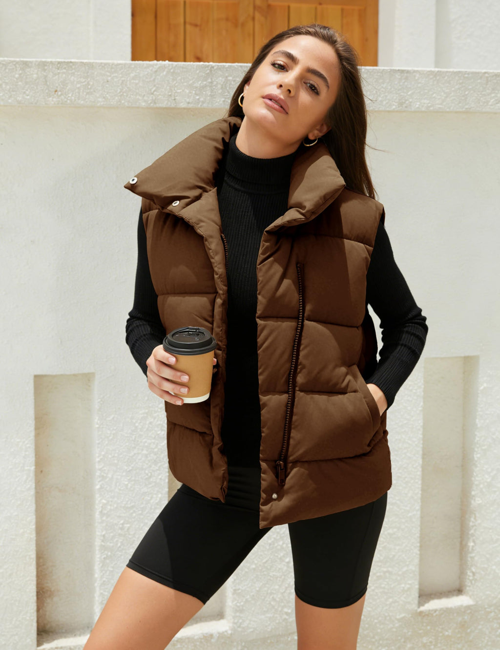 Himosyber Womens Puffer Vest Sleeveless Casual Loose Winter Warm Lightweight Stand Collar Down Jacket Coats