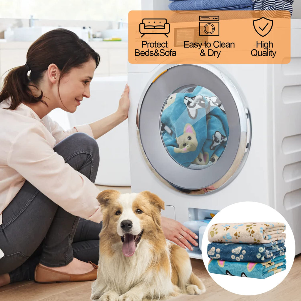 Rezutan 1 Pack 3 Dog Blanket for Large Dogs,41x31 inch for Medium Soft Fluffy Washable Pet Cat Blankets,Reversible Elephant & Paw Print for Dog Kennels & Beds, Sofas, Blue