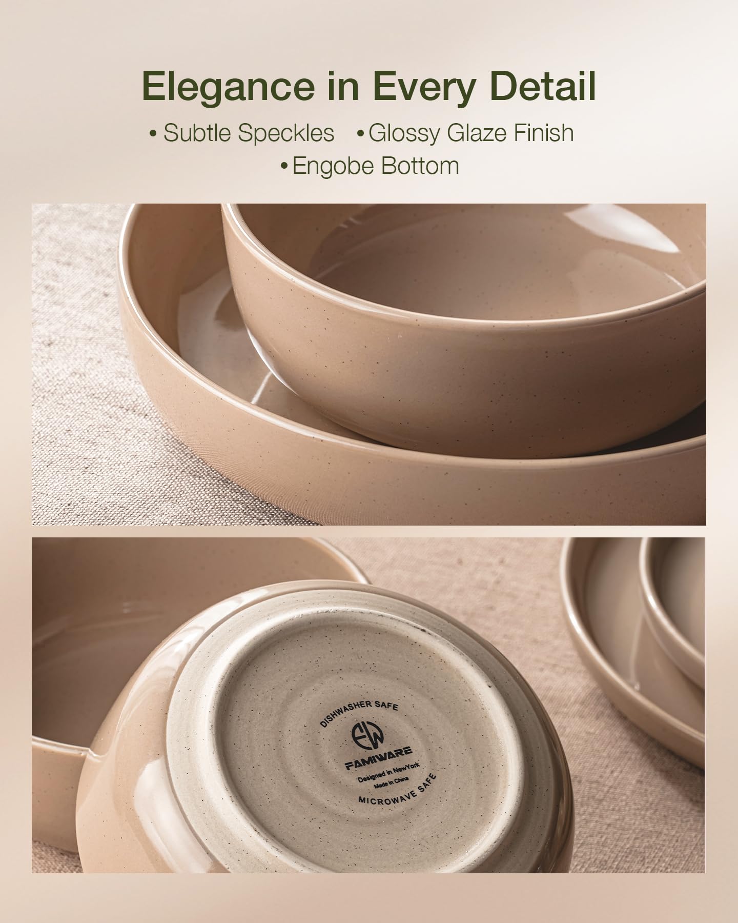 Famiware Pluto Stoneware Dinnerware Sets, 12-Piece Double Reactive Glaze Plates and Bowls Sets, Dishware Sets for Everyday & Formal Dining, Irregular Edge Dishes, Service for 4, Matte Beige White