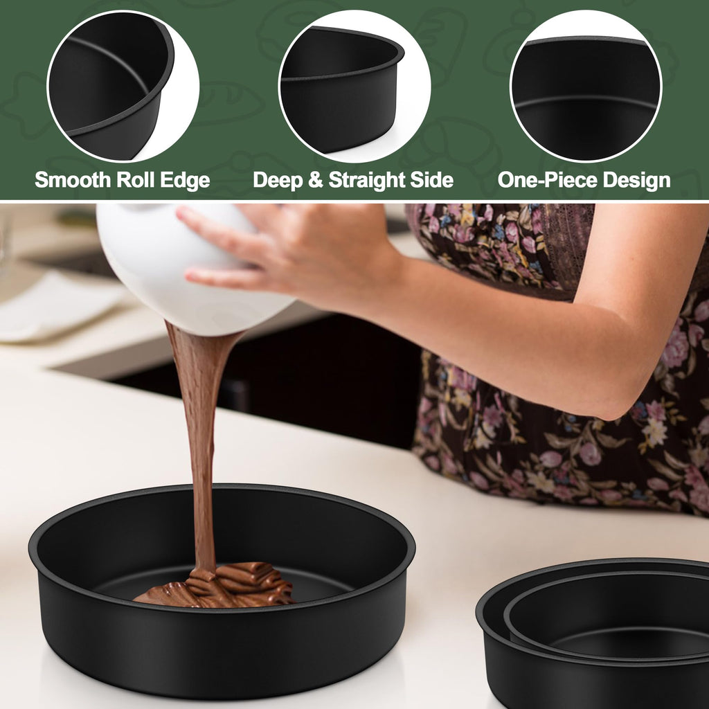 E-far 4 Inch Cake Pan Set of 3, Nonstick Stainless Steel Mini Round Cake Pans Tin, Small Size for Baking Smash Cakes/Cheesecake, Stainless Steel Core & Non-toxic Coating, Straight Side & 2 Inch Deep