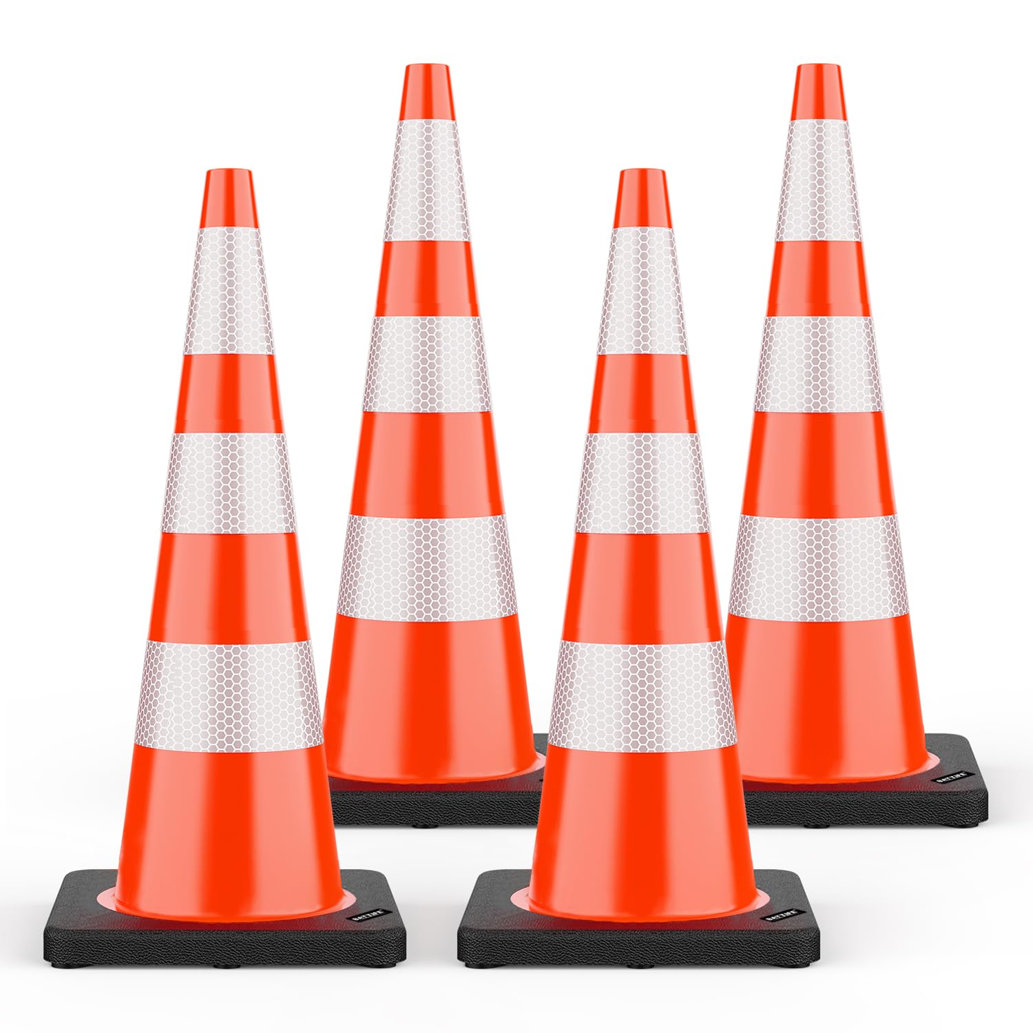 (4 Pack) BATTIFE Traffic Cones 18 Inch with Black Weighted Base, PVC Green Cone for Traffic Control,Construction Events, Driveway Road Parking Lot