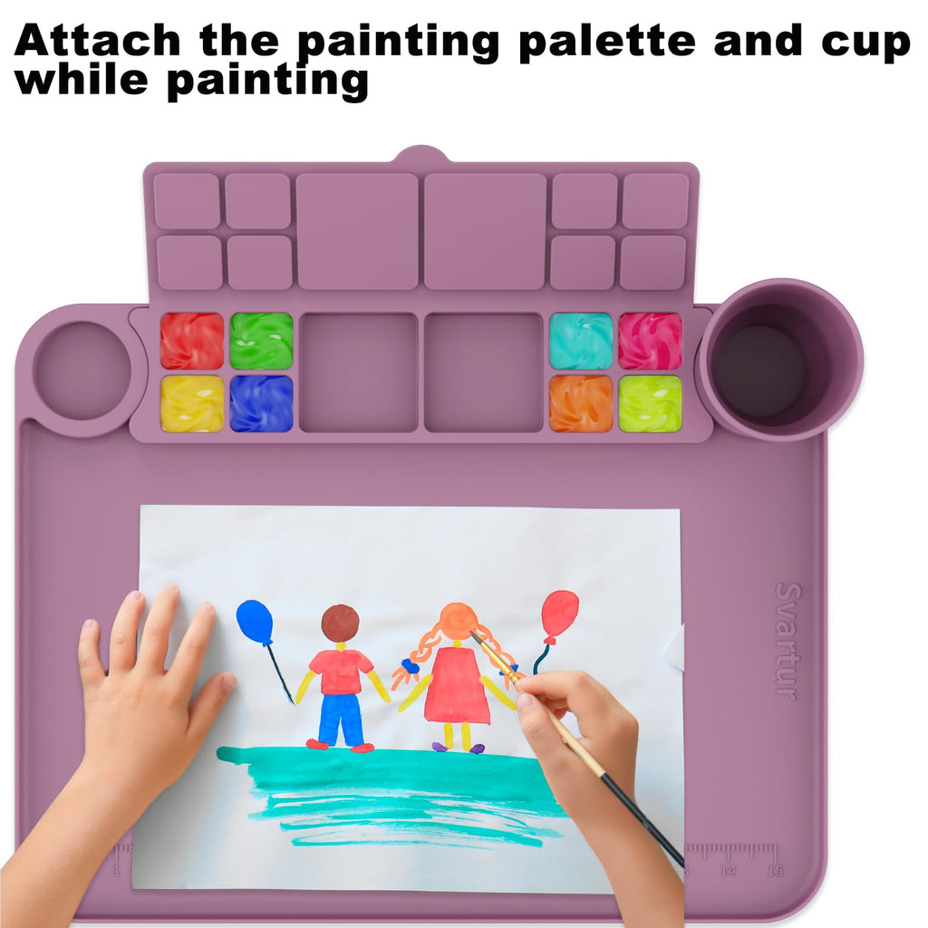 Svartur Silicone Art Mat - 17" X 13" With Cup and Palette, Raised Edge for Craft, Artist Creator Mat for Resin DIY, Coral Pink