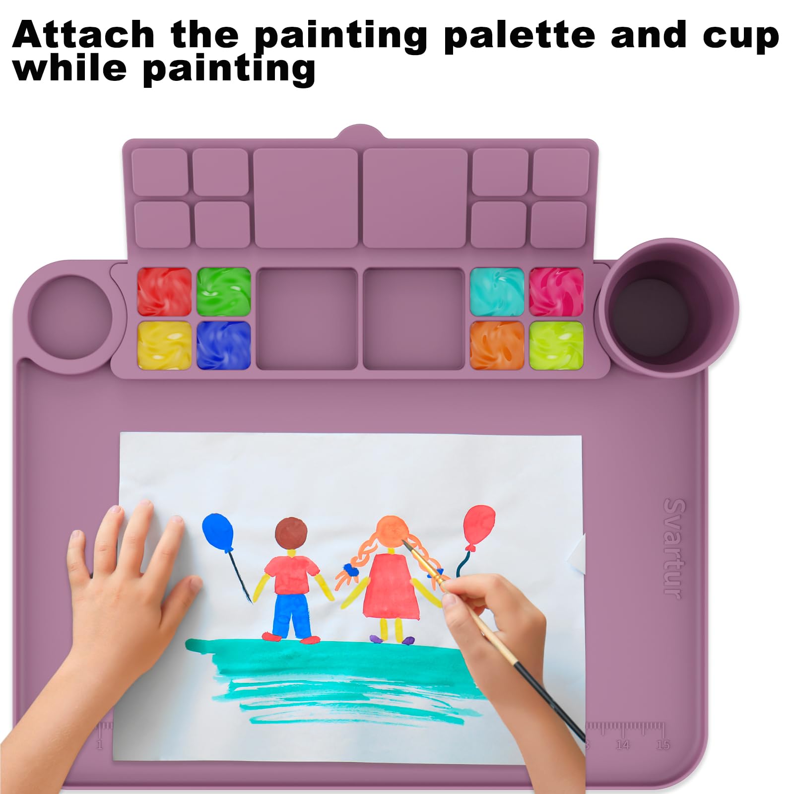 Svartur Silicone Art Mat - 17" X 13" With Cup and Palette, Raised Edge for Craft, Artist Creator Mat for Resin DIY, Coral Pink