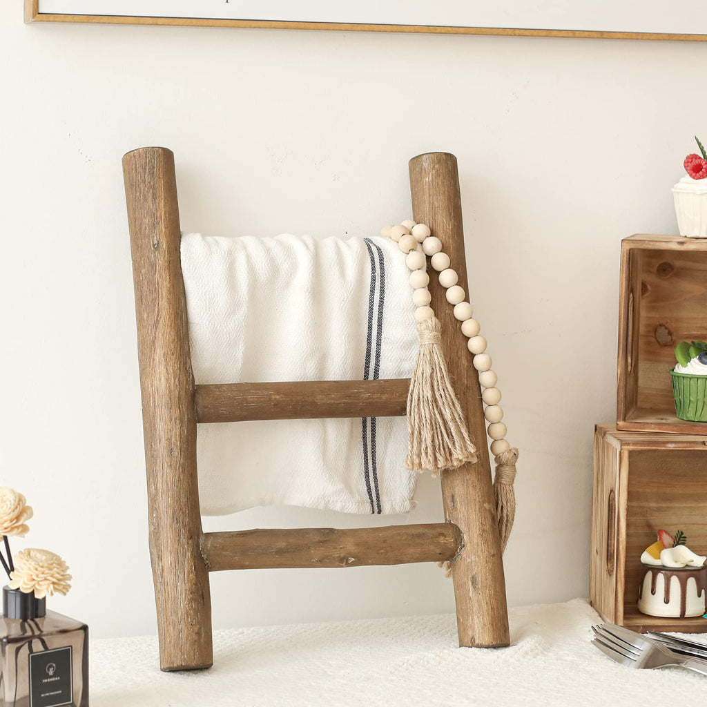 FUIN 57in Wood Blanket Ladder Living Room Decorative Wall Leaning Farmhouse Quilt Display Holder Rustic Wooden Towel Rack for Bathroom, Black