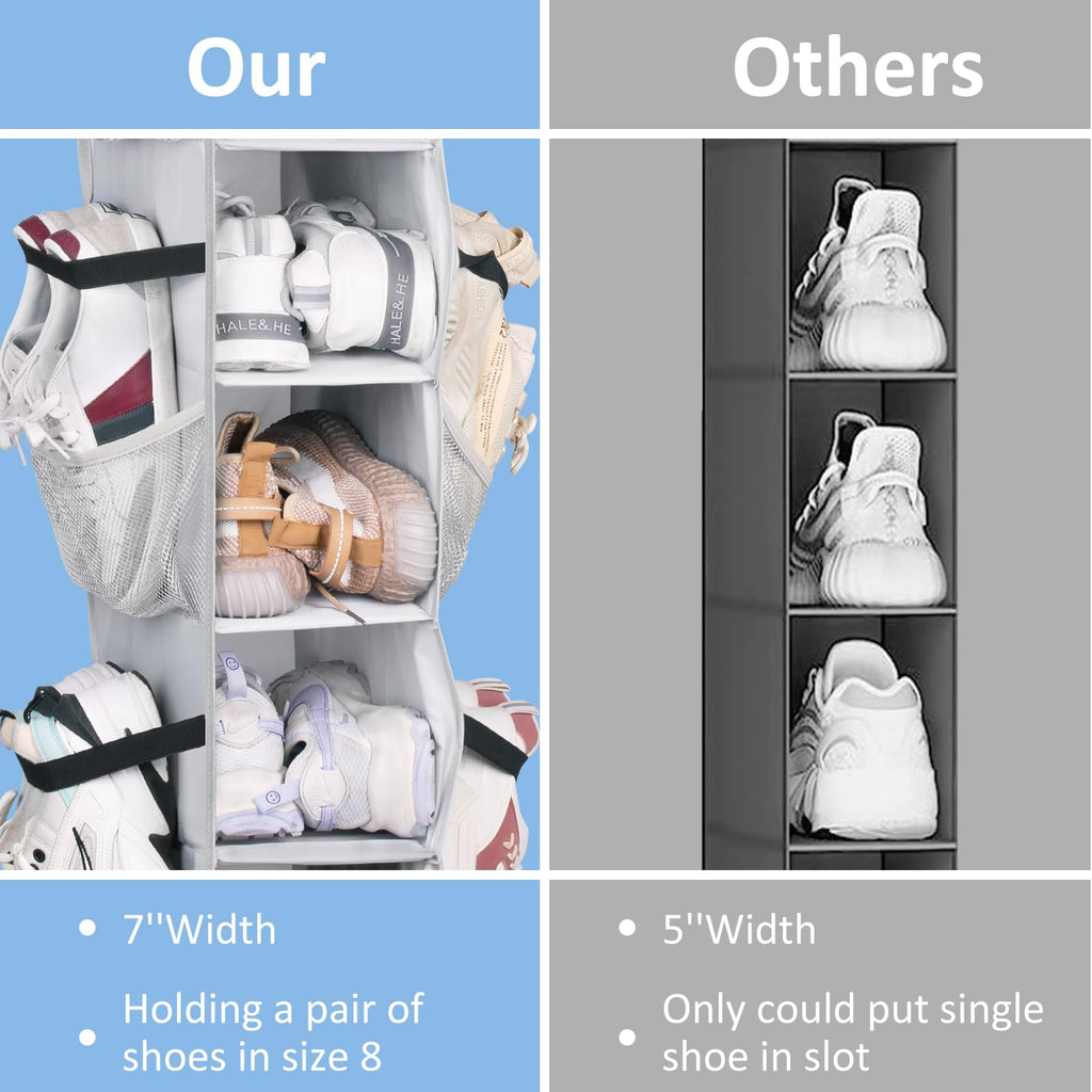 SLEEPING LAMB Short Hanging Shoe Organizer for Closet Storage with Mesh Side Pockets Holds 8 Pairs, Hanging Shoe Rack Hanger RV, Camper, Black