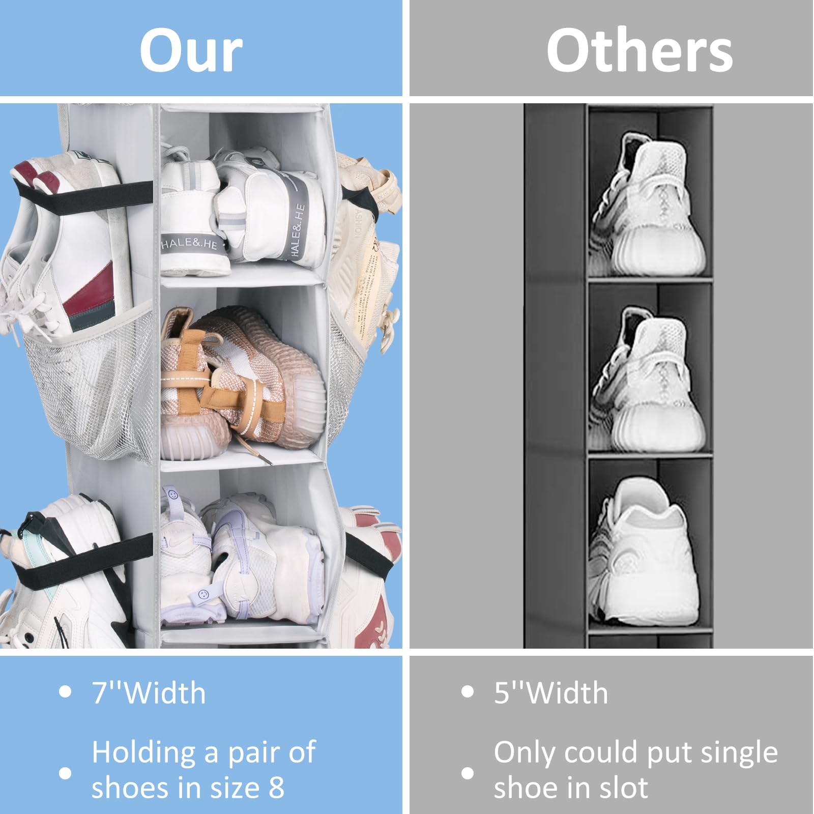 SLEEPING LAMB Short Hanging Shoe Organizer for Closet Storage with Mesh Side Pockets Holds 8 Pairs, Hanging Shoe Rack Hanger RV, Camper, Black