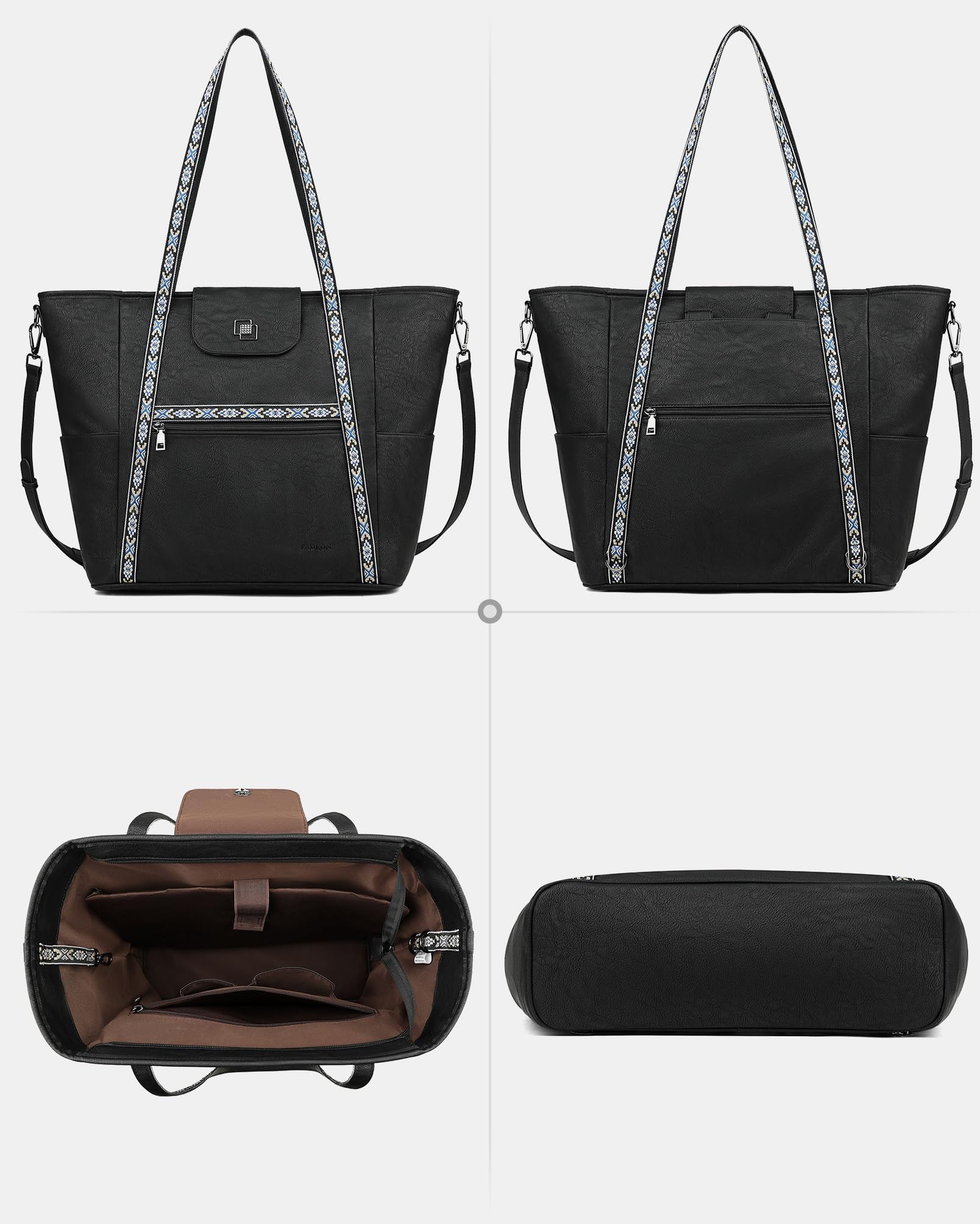 FADEON Large Laptop Tote Bag for Women Designer Leather Laptop Bag Fashion Travel Backpack Purse Shoulder Handbag