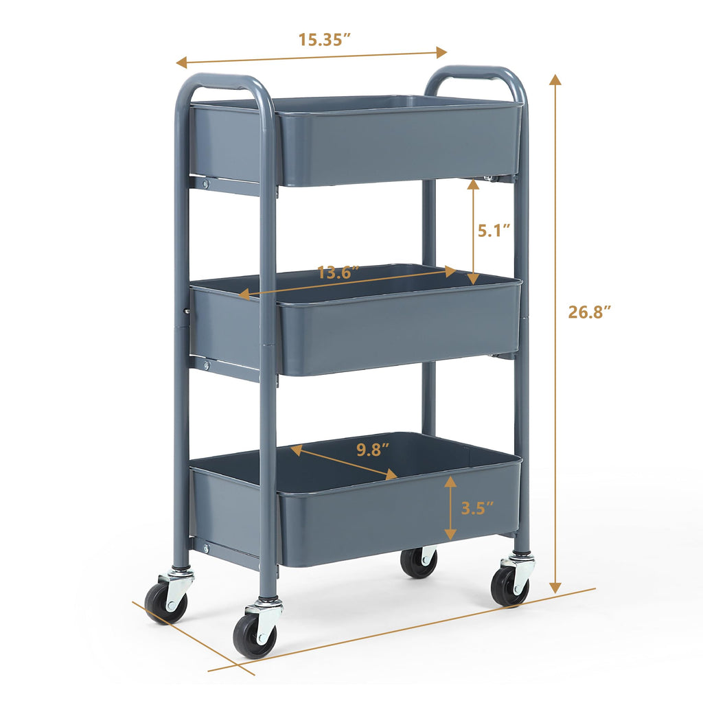 SunnyPoint 3-Tier Delicate Compact Rolling Metal Storage Organizer - Mobile Utility Cart Kitchen/Under Desk Cart with Caster Wheels - Army (15.35" X 10.24" X 26.8"H)