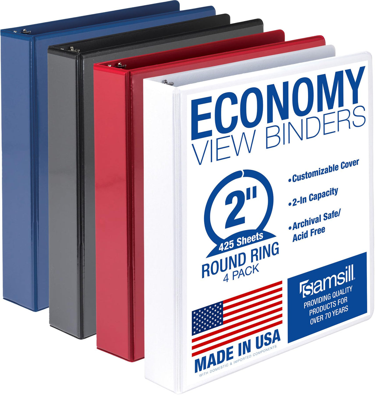 Samsill 1 Inch 3 Ring Binders, Economy Round Ring, Clear View Cover, 200 Sheet Capacity - for School, Home, Office - Blue, 4 Pack