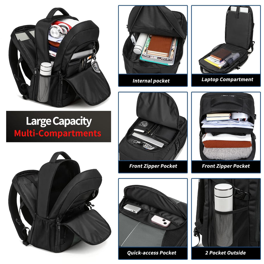 Extra Large Backpack for Men 55L,18.4Inch Travel Laptop Backpack with USB Charging Port Business Flight Approved Carry On Backpack,TSA Big Capacity Heavy Duty Computer Bag College Bookbag,Black