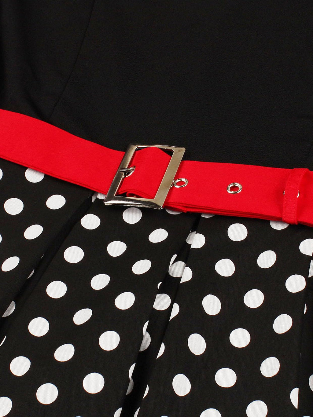 Nihsatin Vintage 1950s Retro Rockabilly Swing Dress Polka Dots Cocktail Dress with Belt