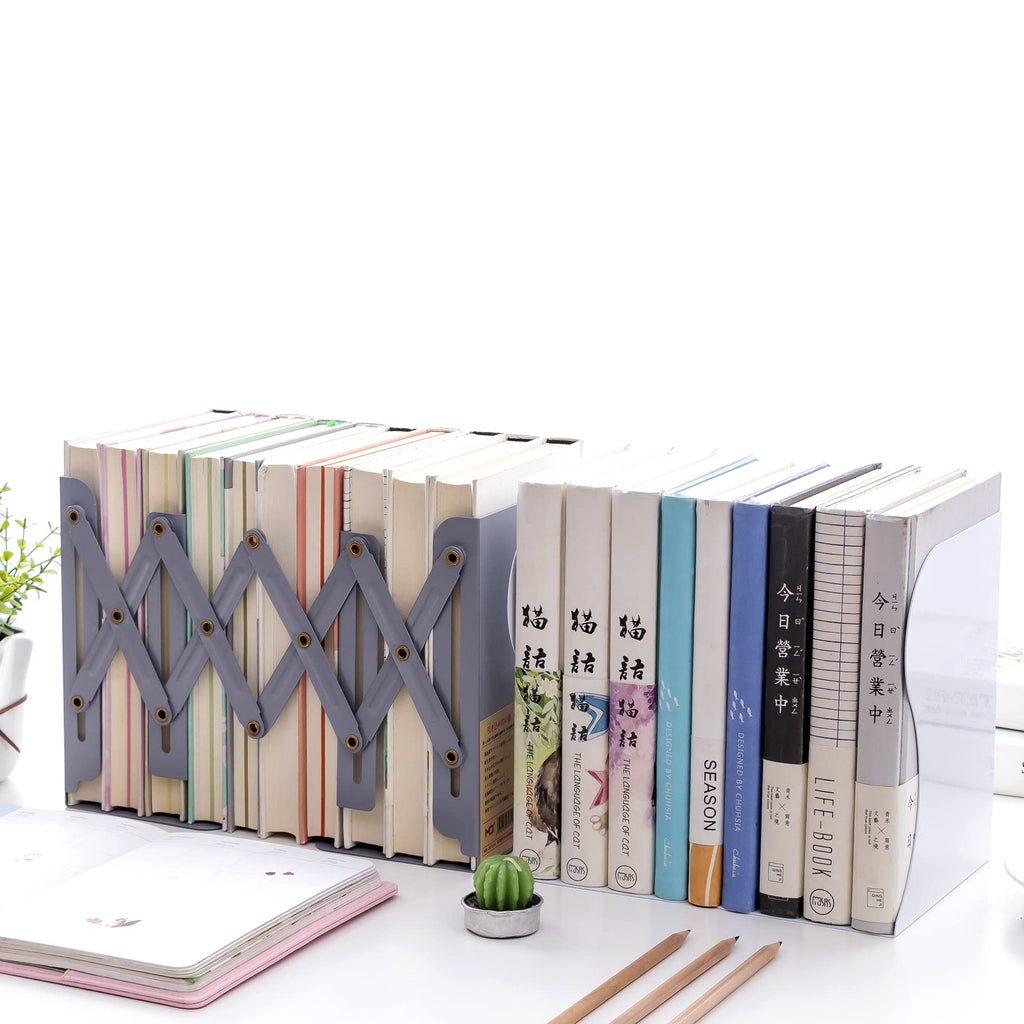 Adjustable Bookends - Nonskid Heavy Duty Book Ends for Desk - Book Stand & Organizer