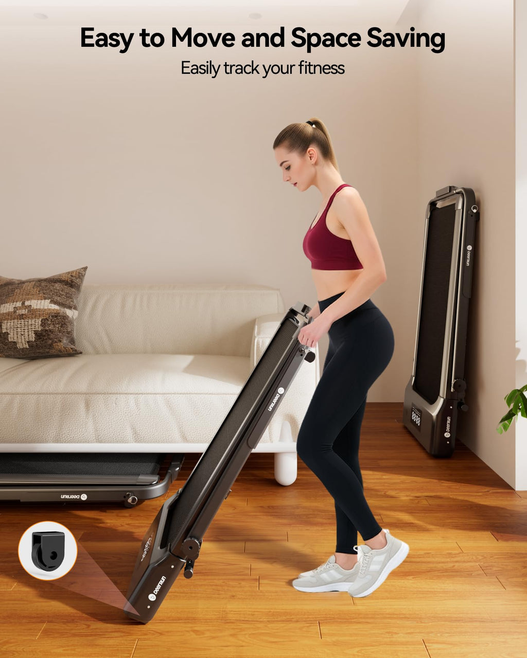 DeerRun Walking Pad Treadmill with Incline and Handle Bar, 4-in-1 Foldable Under Desk Treadmills for Home Small or Office, 300 lbs Capacity 3.0 HP Folding Portable Walking Pad with APP