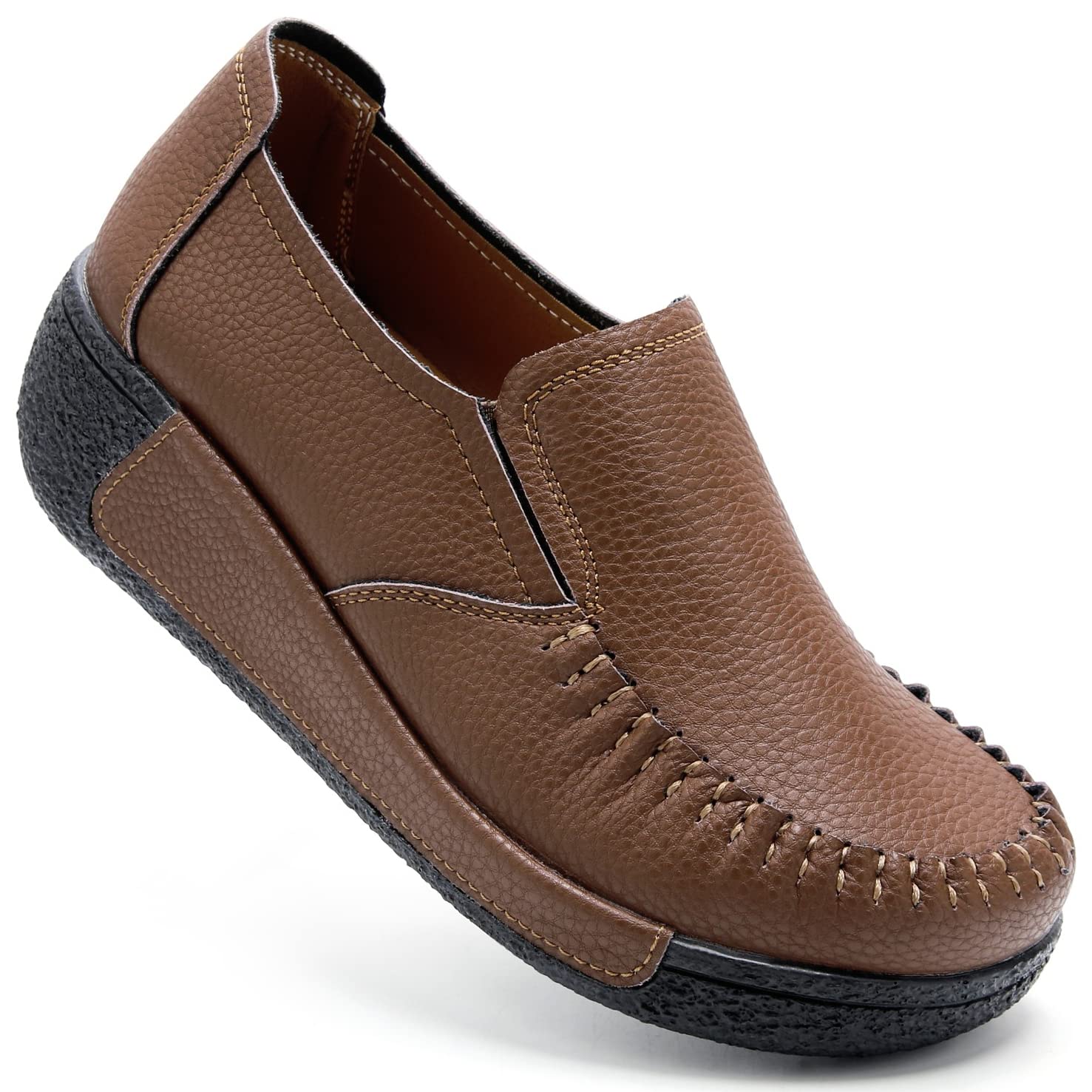 UZB Women's Slip On Loafer Leather Comfort Casual Platform Shoes