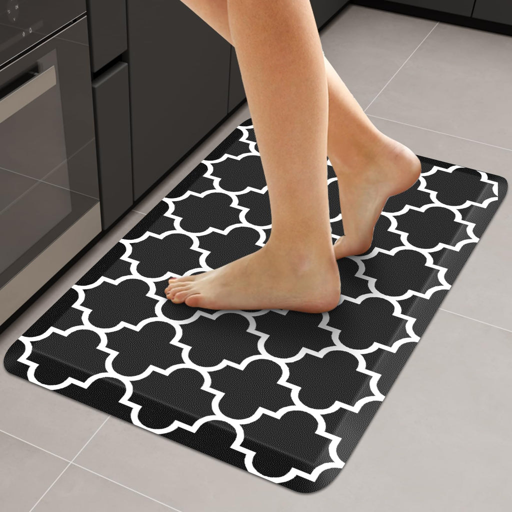 WISELIFE Anti-Fatigue Cushioned Kitchen Mat / Rug ,17.3"x 28",Non Slip Heavy Duty PVC Ergonomic Waterproof Comfort Rugs for Floor Home, Office, Sink, Laundry,Black