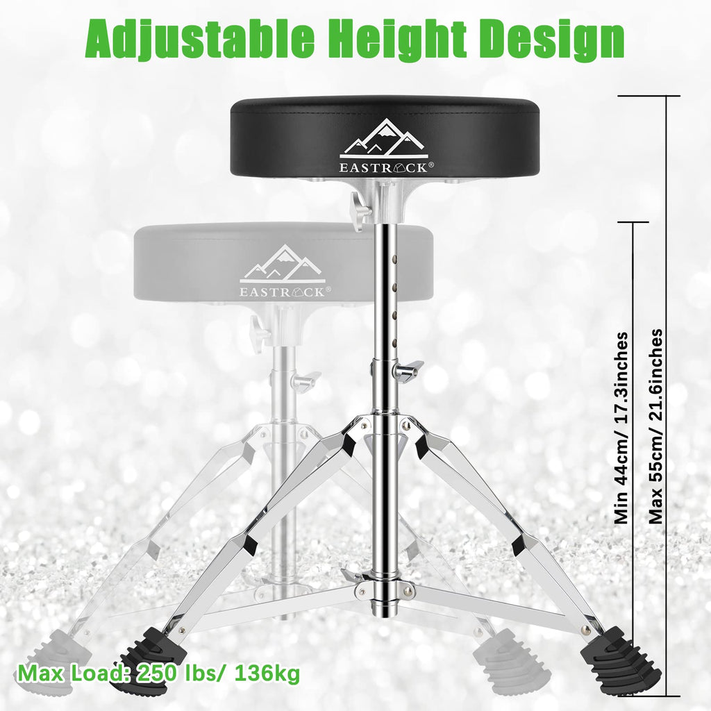 EASTROCK Drum Throne,Padded Drum Seat Drumming Stools with Anti-Slip Feet for Adults and Kids Drummers (Black)