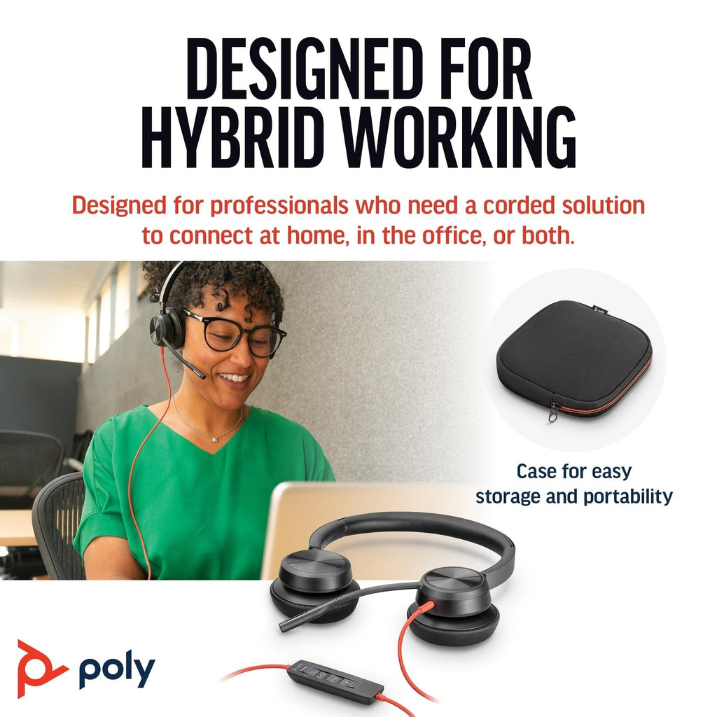 Plantronics Poly - Blackwire 8225 Wired Headset with Boom Mic Dual-Ear (Stereo) Computer Headset - USB-A to Connect to Your PC/Mac - Active Noise Canceling-Works with Teams (Certified), Zoom &More
