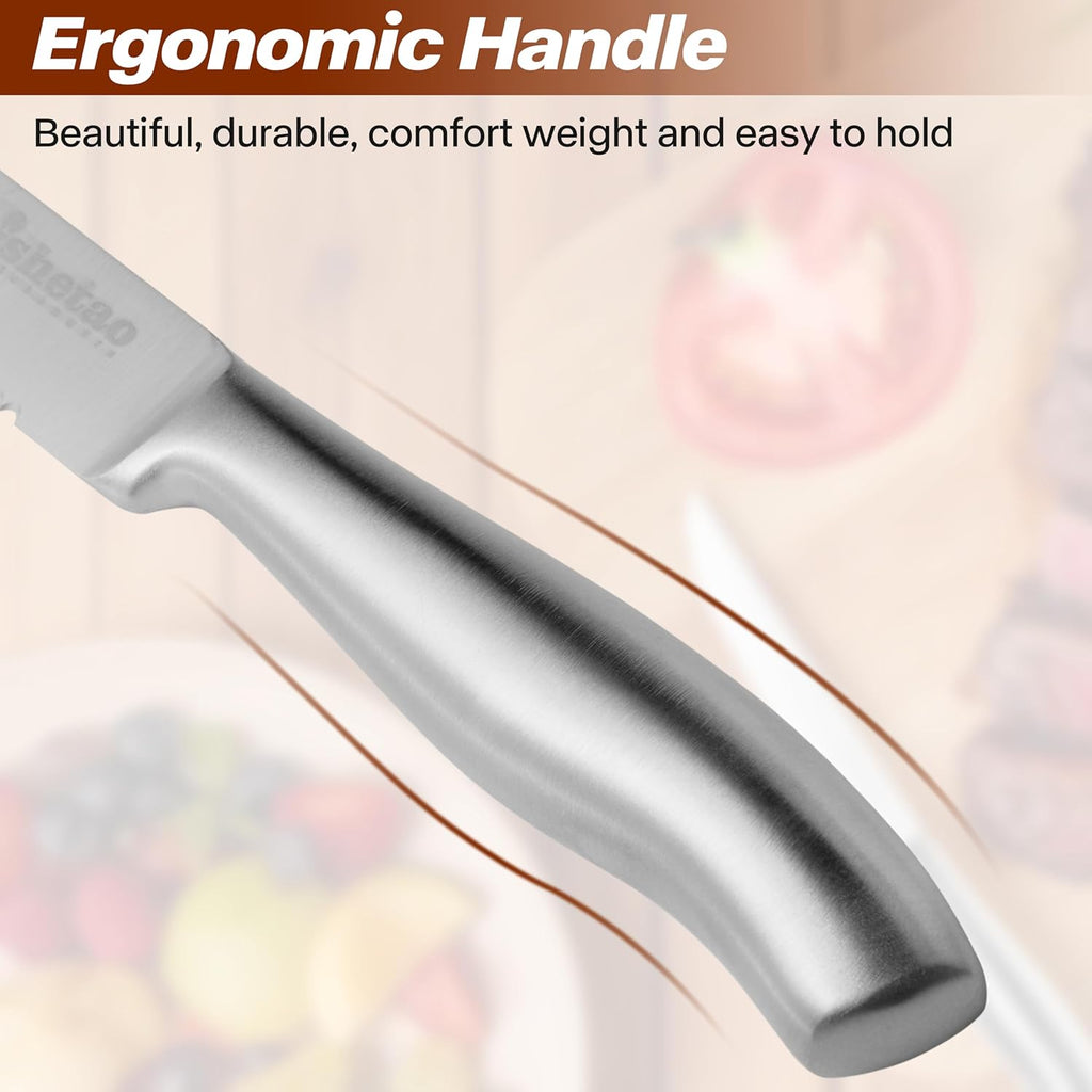 Steak Knife Set of 6, 4.5 inches Dishwasher Safe High Carbon Stainless Steel Knives, Silver