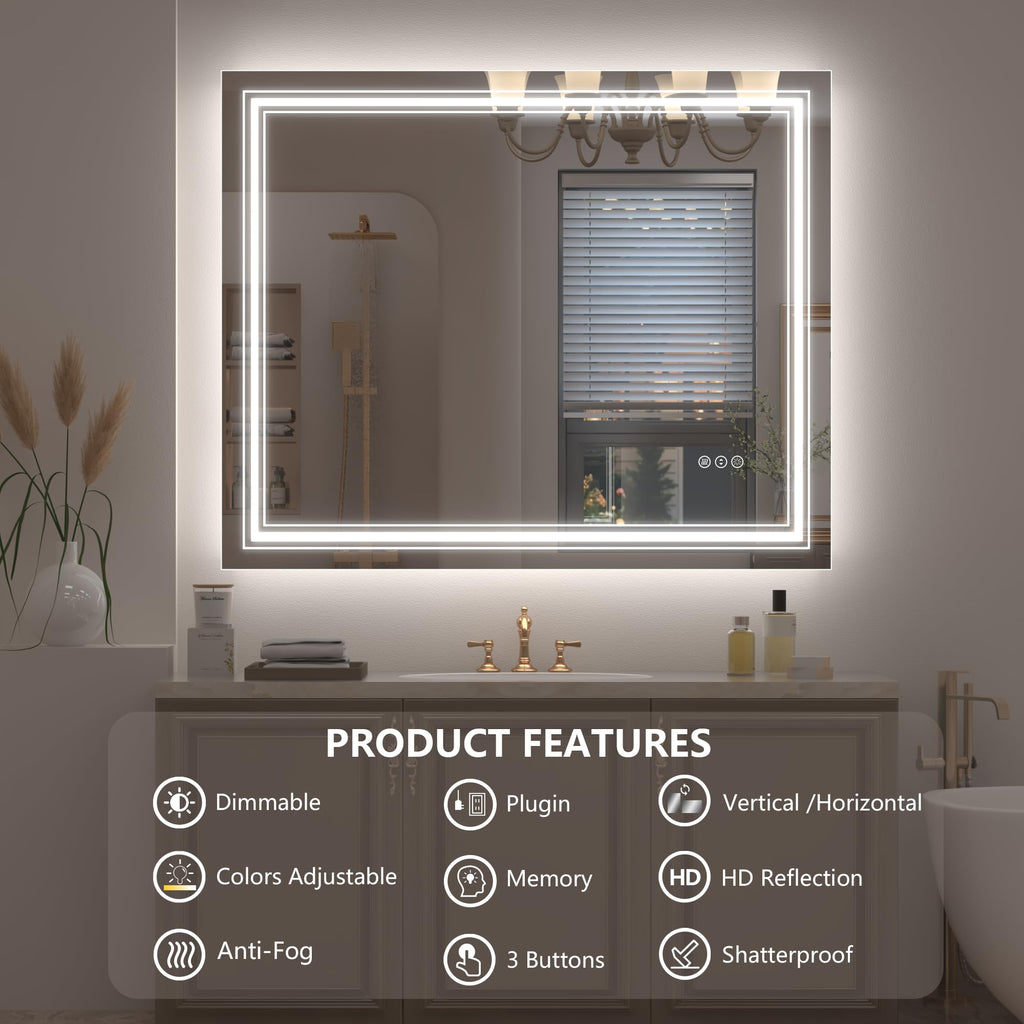 20x28 LED Bathroom Mirror, Vanity Mirror with Lights, Backlit and Front lit Mirror for Wall, Dimmable, Anti-Fog, Shatterpoof, Memory (Horizontal/Vertical)