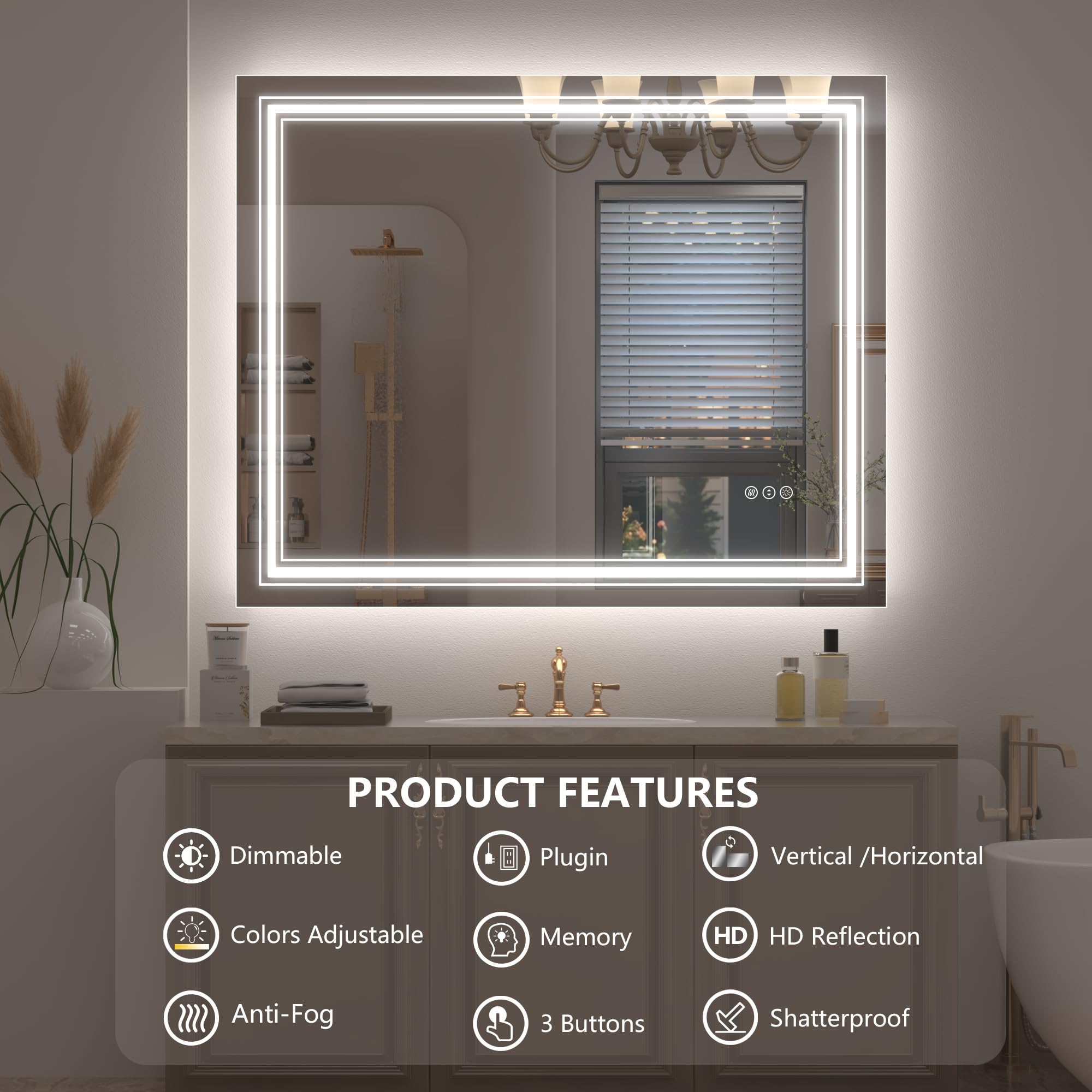 20x28 LED Bathroom Mirror, Vanity Mirror with Lights, Backlit and Front lit Mirror for Wall, Dimmable, Anti-Fog, Shatterpoof, Memory (Horizontal/Vertical)