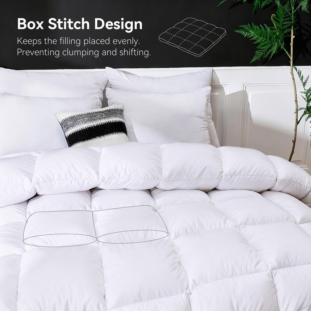 Goose Feather Down Fiber Comforter King Size, Ultra Soft Medium Warm Duvet Insert, All Season Luxury Hotel Bedding Comforters with Corner Tabs(White,106x90)