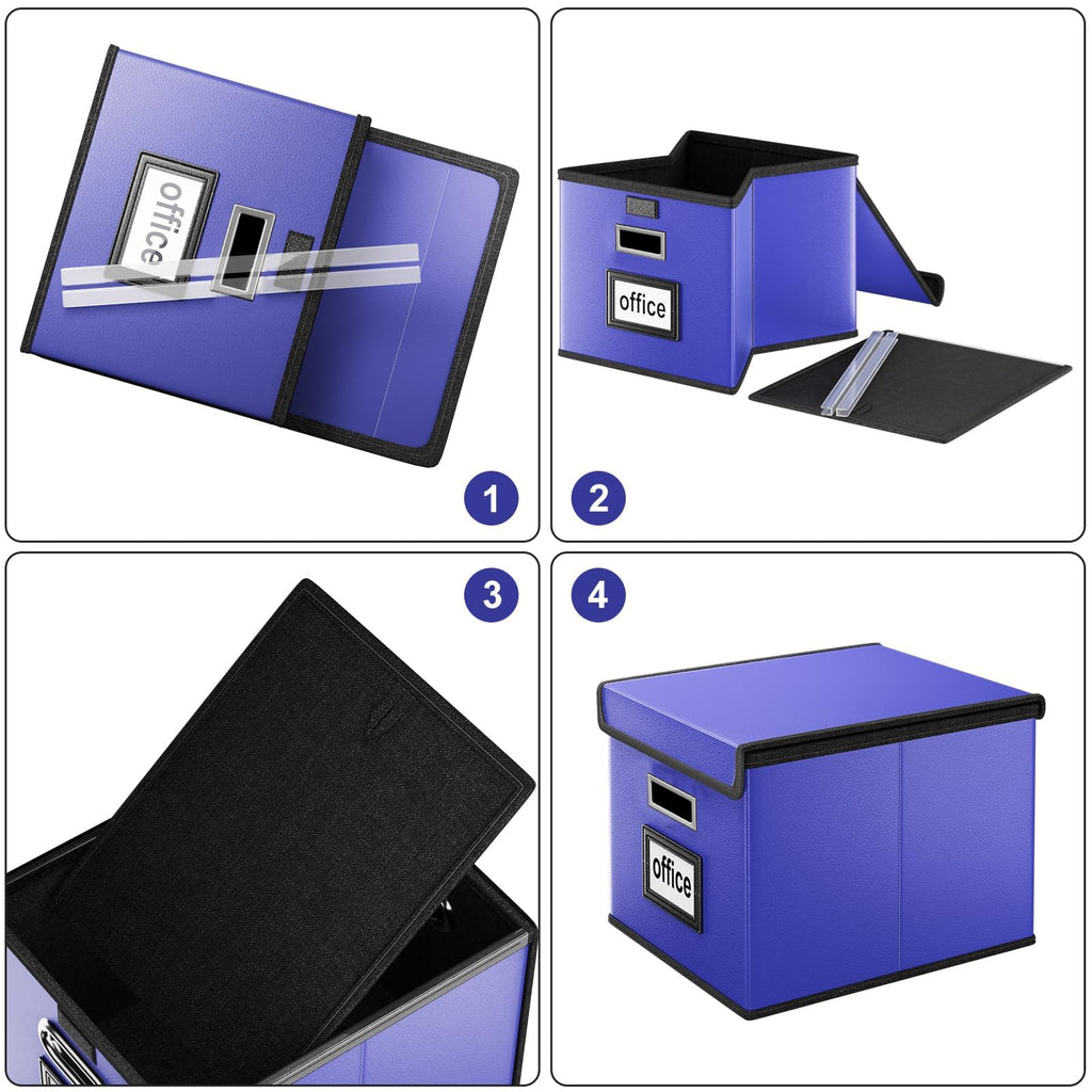 File Organizer Box with Lid, Collapsible Faux Leather Hanging File Folder Box Organizer with Plastic Slides, Decorative Home/Office Filing System Boxes for File and Folders Storage