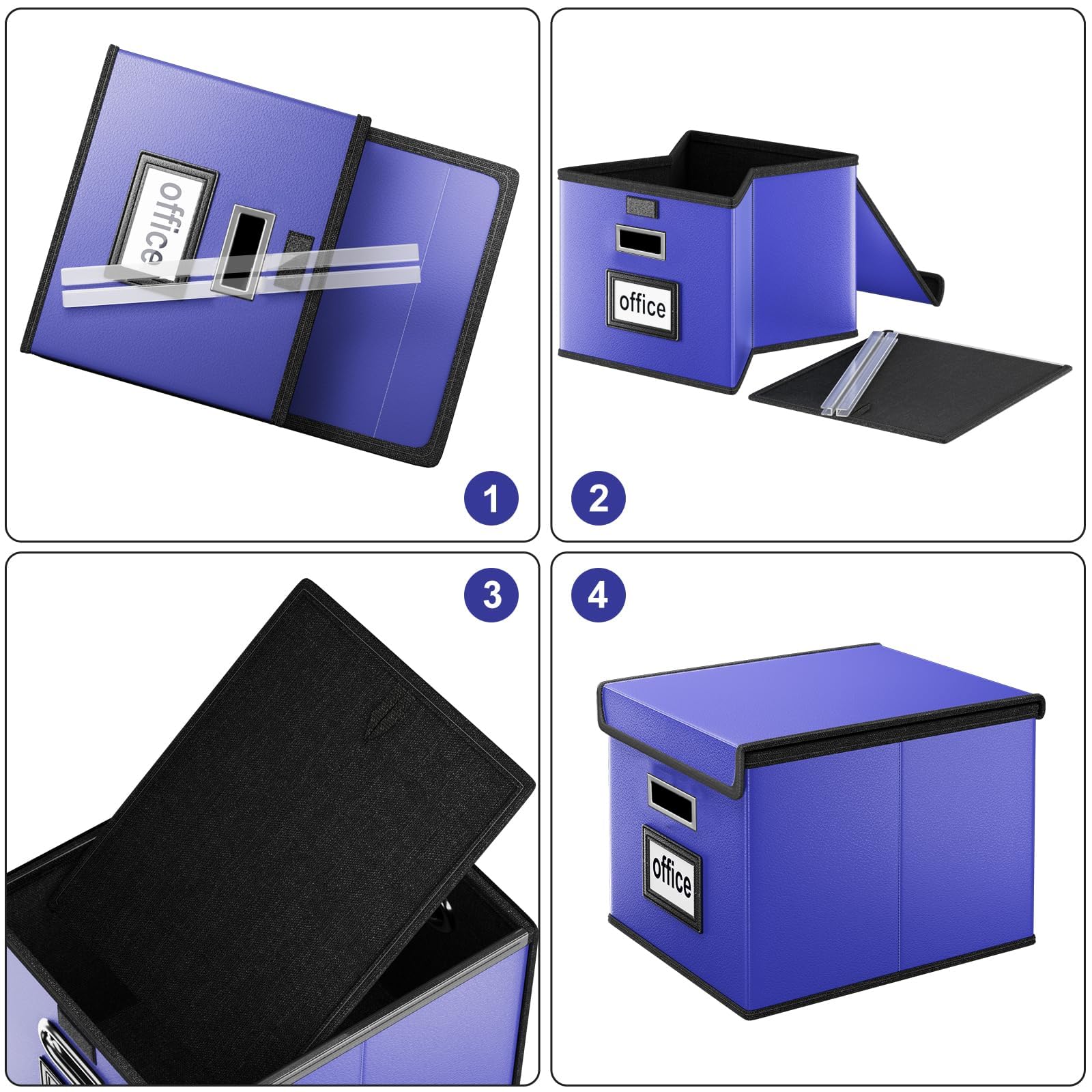 File Organizer Box with Lid, Collapsible Faux Leather Hanging File Folder Box Organizer with Plastic Slides, Decorative Home/Office Filing System Boxes for File and Folders Storage