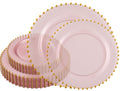 PLASTICPRO 32 Piece Combo Plastic Dinner Plates Disposable Plastic Fancy Heavy Duty Party Dishes 7 inch and 10 inch, Black and Gold Beaded