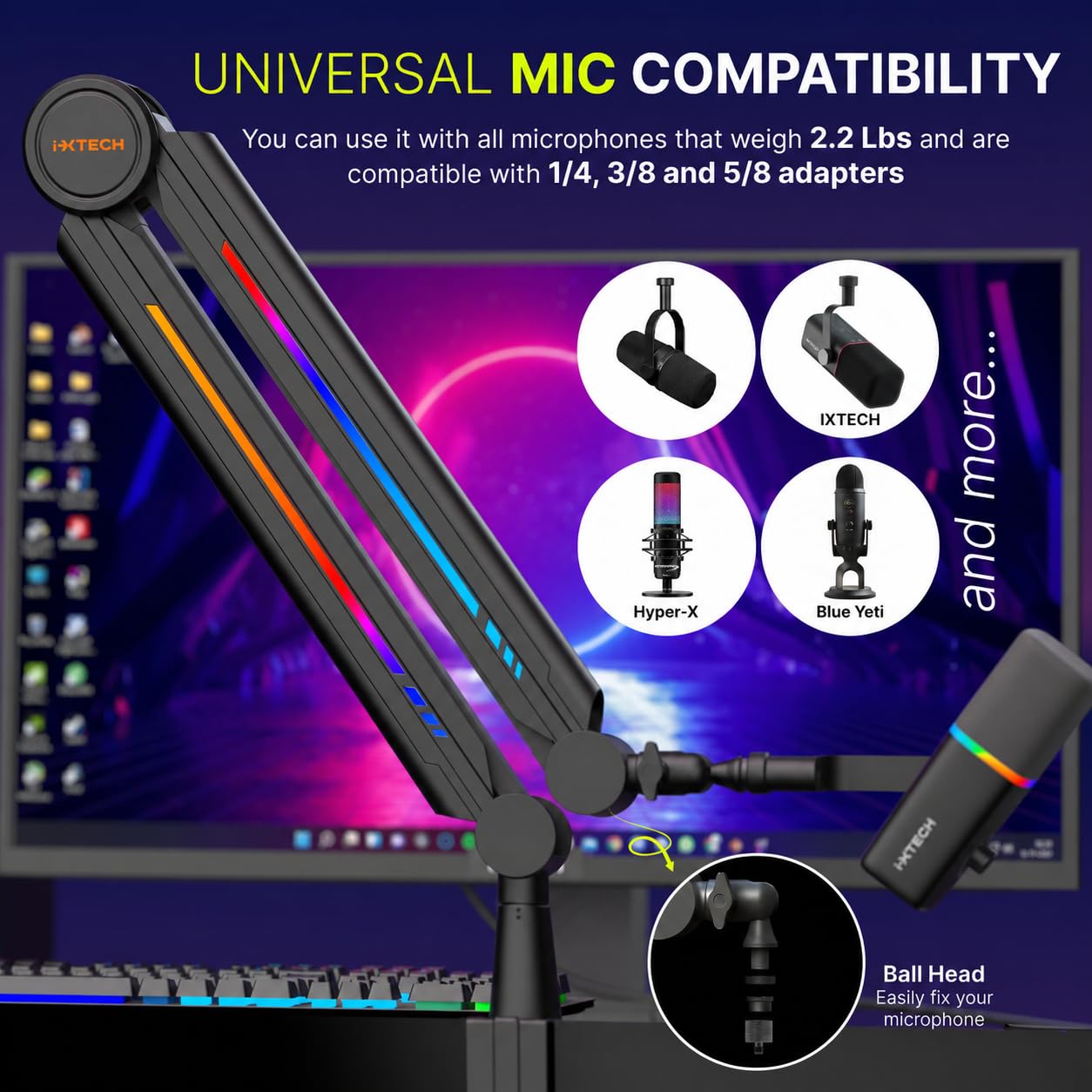 IXTECH Premium Microphone Boom Arm with Desk Mount, 360° Rotatable, Fully Adjustable, for Podcast, Video, Gaming, Radio, Studio, Recording, Sturdy and Universal VALIANT Model