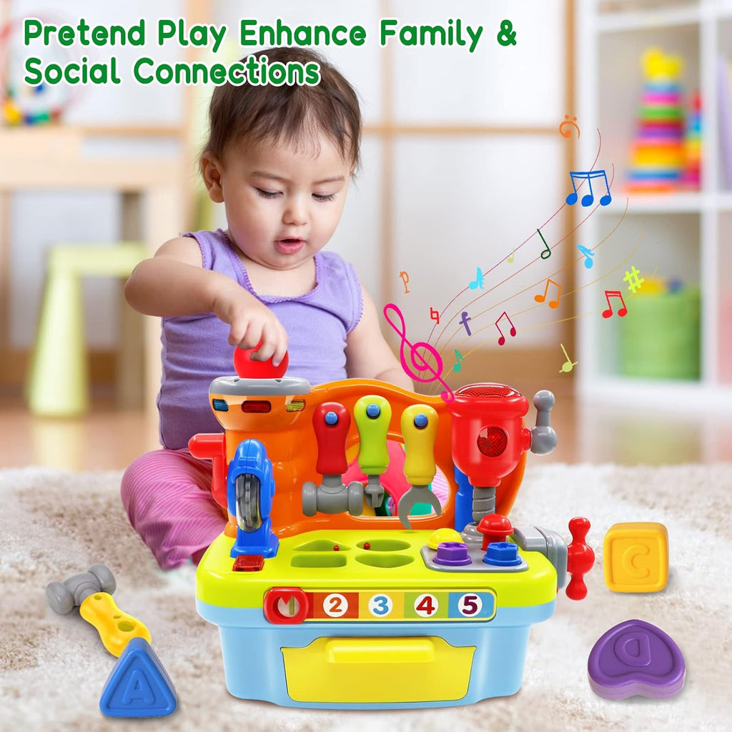 Baby Toys for 1 Year Old Boy Girl Musical Learning Workbench for 1 2 Year Old Boy Birthday Gift Early Educational Sound Shape Toddler Toys Age 1-2 Tool Set for Kids 12-18 Months