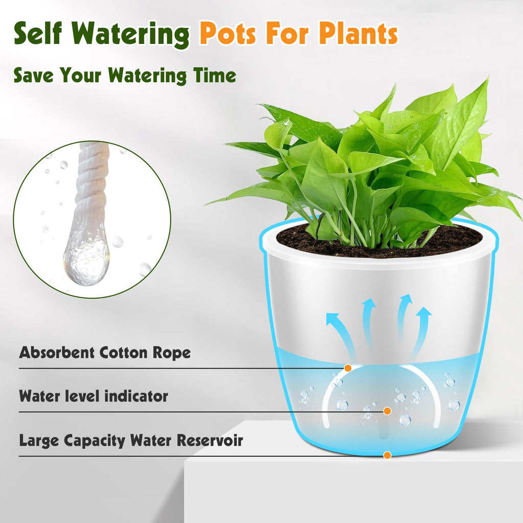 Self-Watering Pots for Indoor Plants, 16-Pack Self Watering Planter with Drainage Holes, Small African Violet Pots with Water Indicator, 10-Pack 5''/6-Pack 6.7'' Orchid Pot, Black