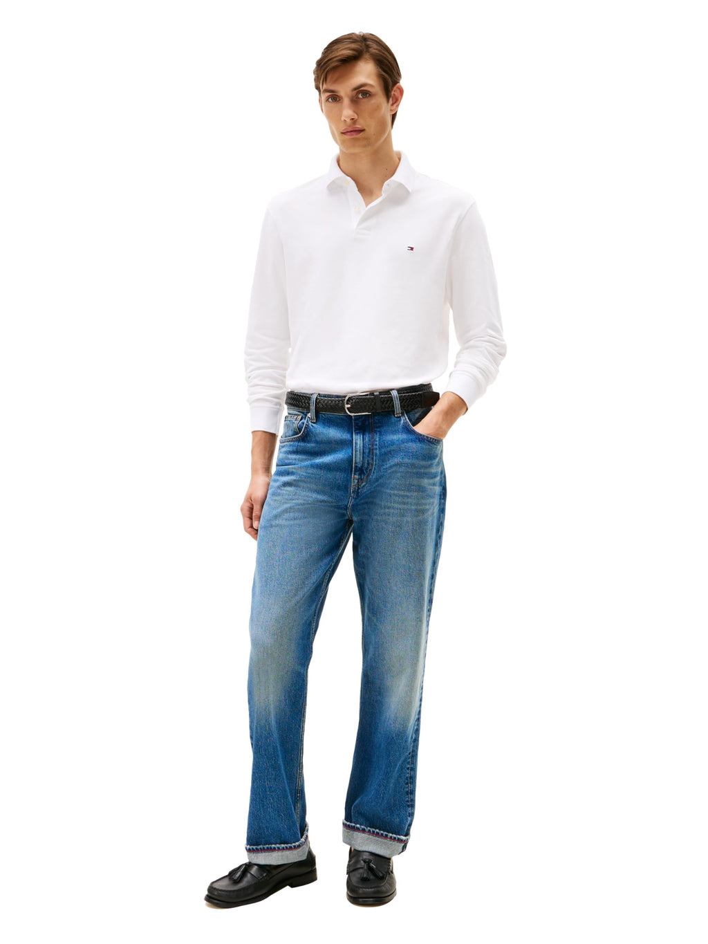Tommy Hilfiger Men's Long Sleeve Polo Shirts in Regular Fit with Stretch and Organic Pique Cotton