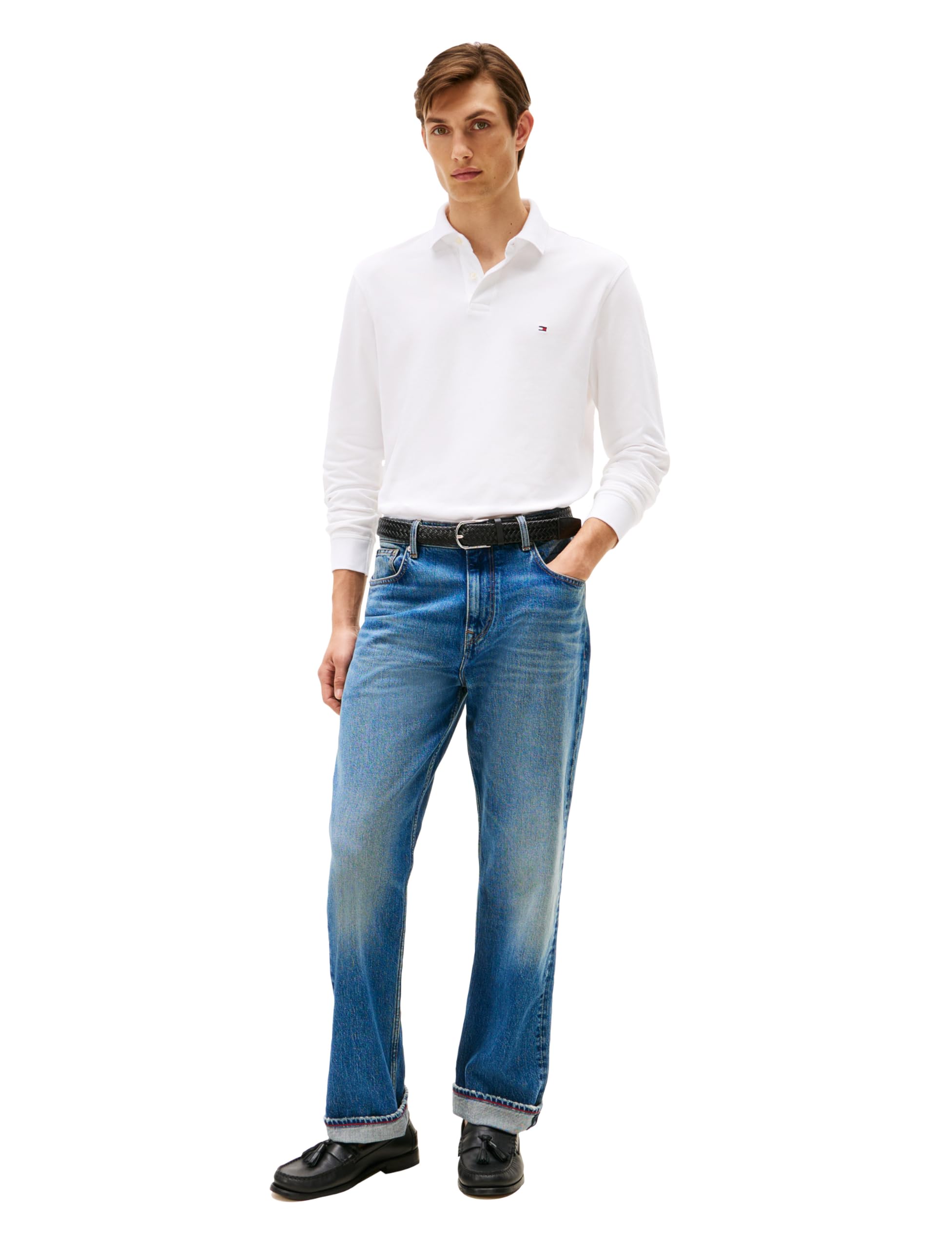 Tommy Hilfiger Men's Long Sleeve Polo Shirts in Regular Fit with Stretch and Organic Pique Cotton
