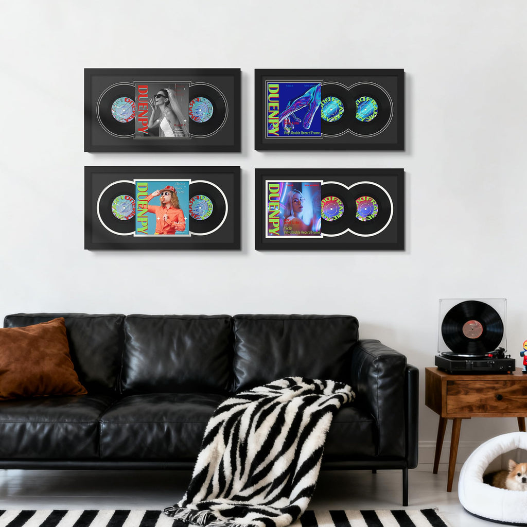 DUENPY Vinyl Record Display Frame 16x22 Inches Display Record Album and 12.5x12.5 Album Cover Art（Black Bottom Mat） Wall Mount