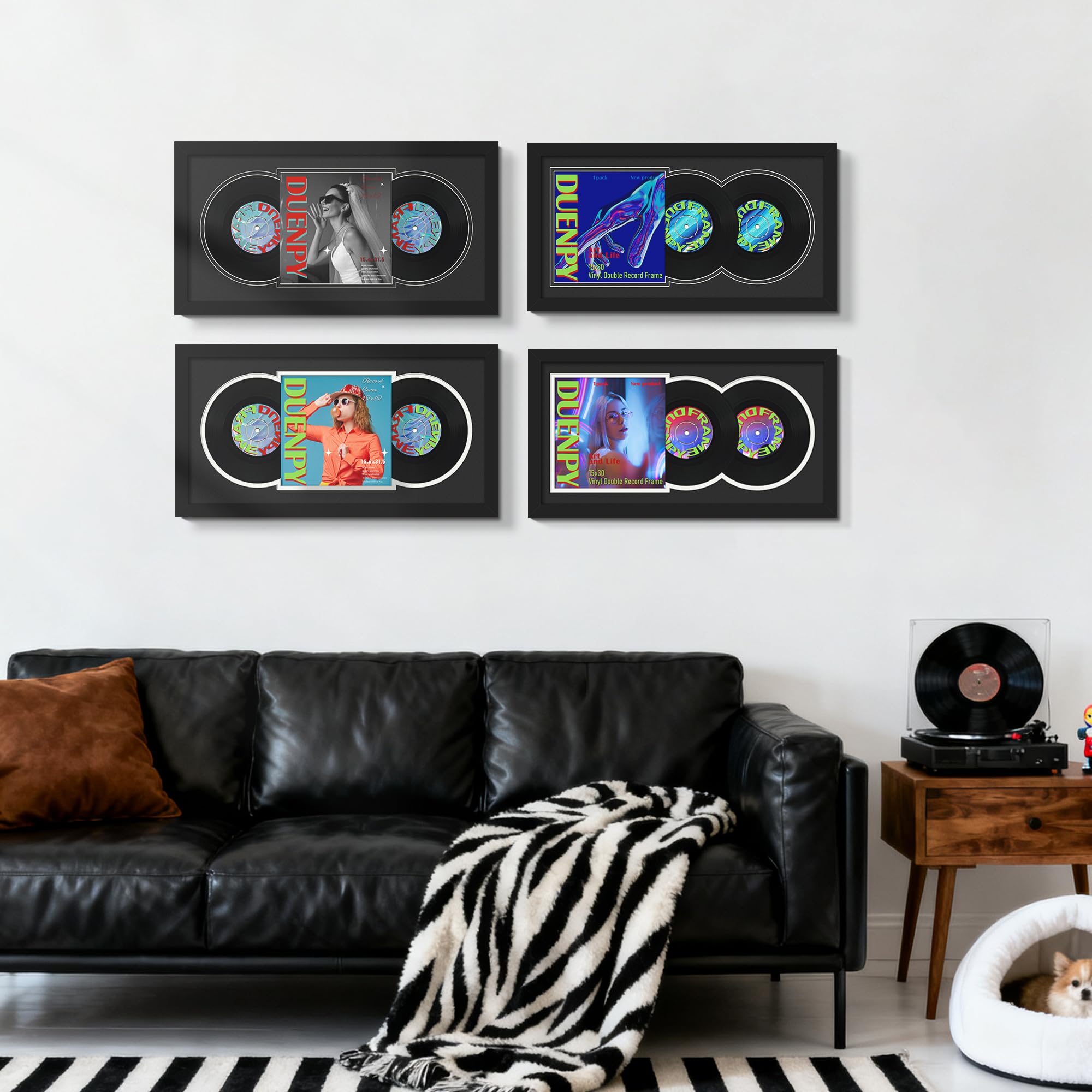 DUENPY Vinyl Record Display Frame 16x22 Inches Display Record Album and 12.5x12.5 Album Cover Art（Black Bottom Mat） Wall Mount
