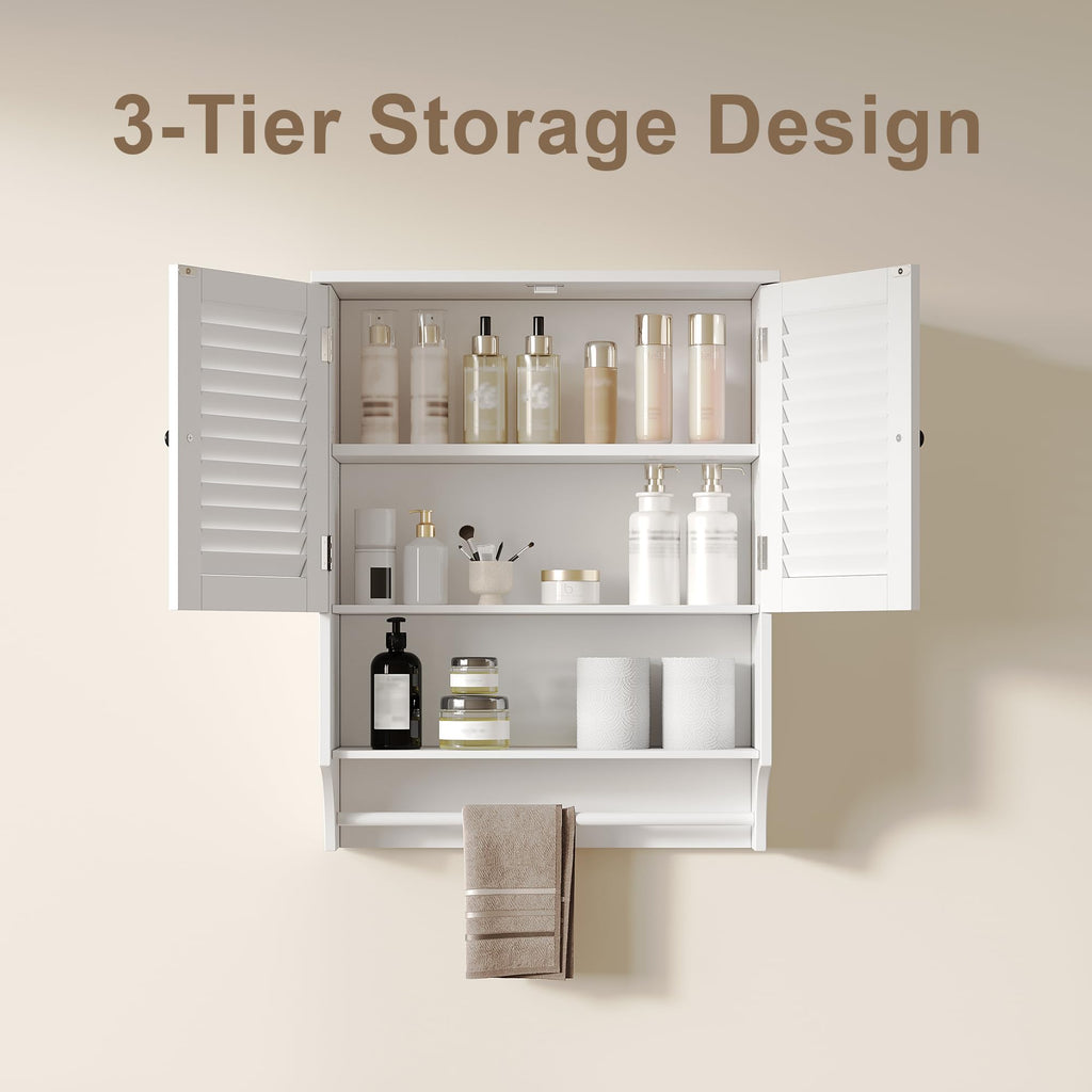 ChooChoo Bathroom Wall Cabinet, Medicine Cabinet, 2 Doors Over The Toilet Space Saver Storage Cabinet with Large Space, Black