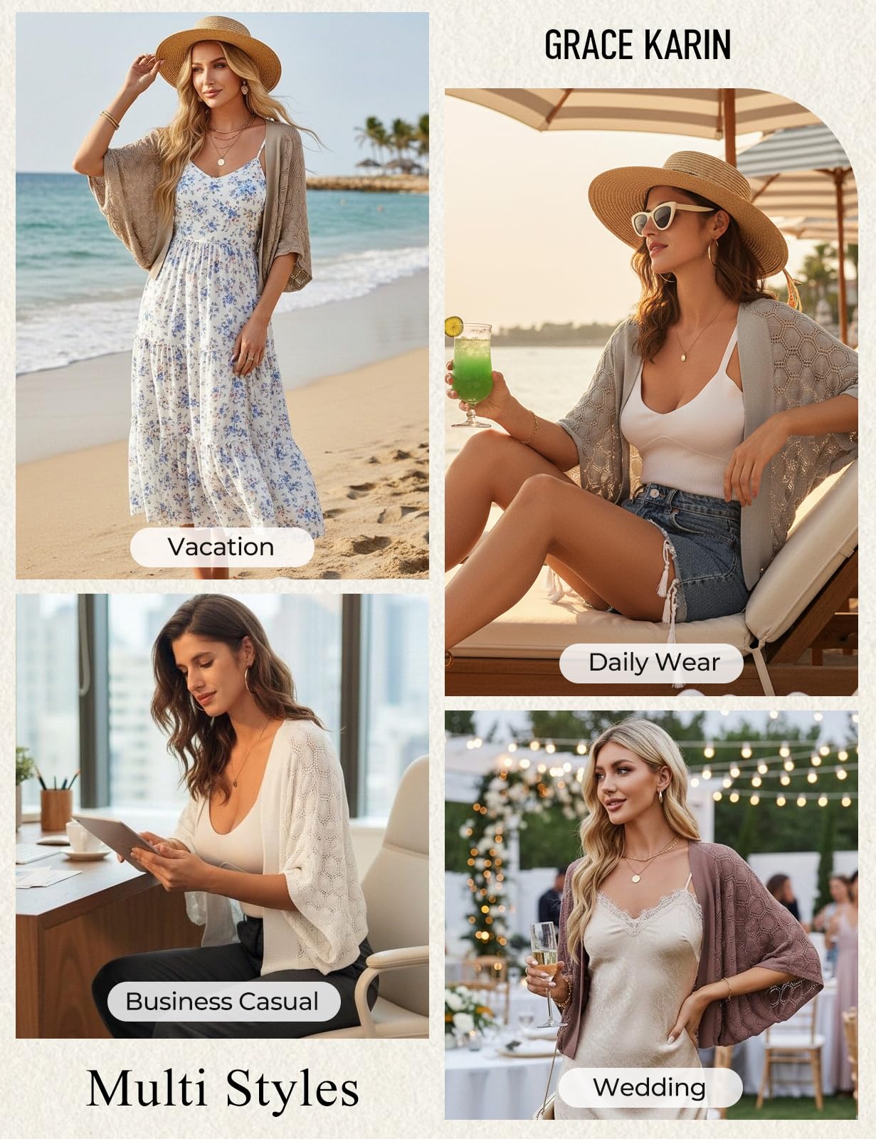 GRACE KARIN Summer Cropped Cardigan for Women 2026 Batwing Sleeve Crochet Bolero Shrug Sweaters Lightweight Beach Boho Kimono