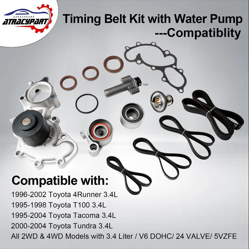 Engine Timing Belt Kit with Water Pump | Compatible With 1987-2001 Toyota Camry Celica RAV4 MR2 Solara 2.0L 2.2L 3SFE 5SFE L4 DOHC 16V | Replaces# TBK138, TCKWP199