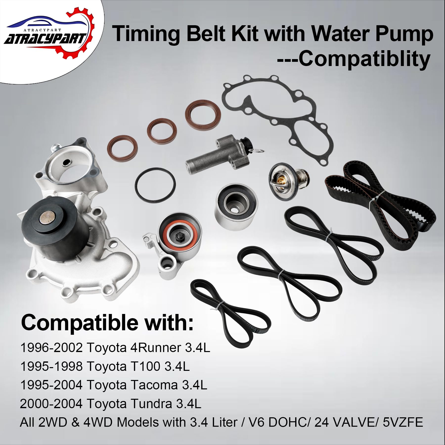 Engine Timing Belt Kit with Water Pump | Compatible With 1987-2001 Toyota Camry Celica RAV4 MR2 Solara 2.0L 2.2L 3SFE 5SFE L4 DOHC 16V | Replaces# TBK138, TCKWP199