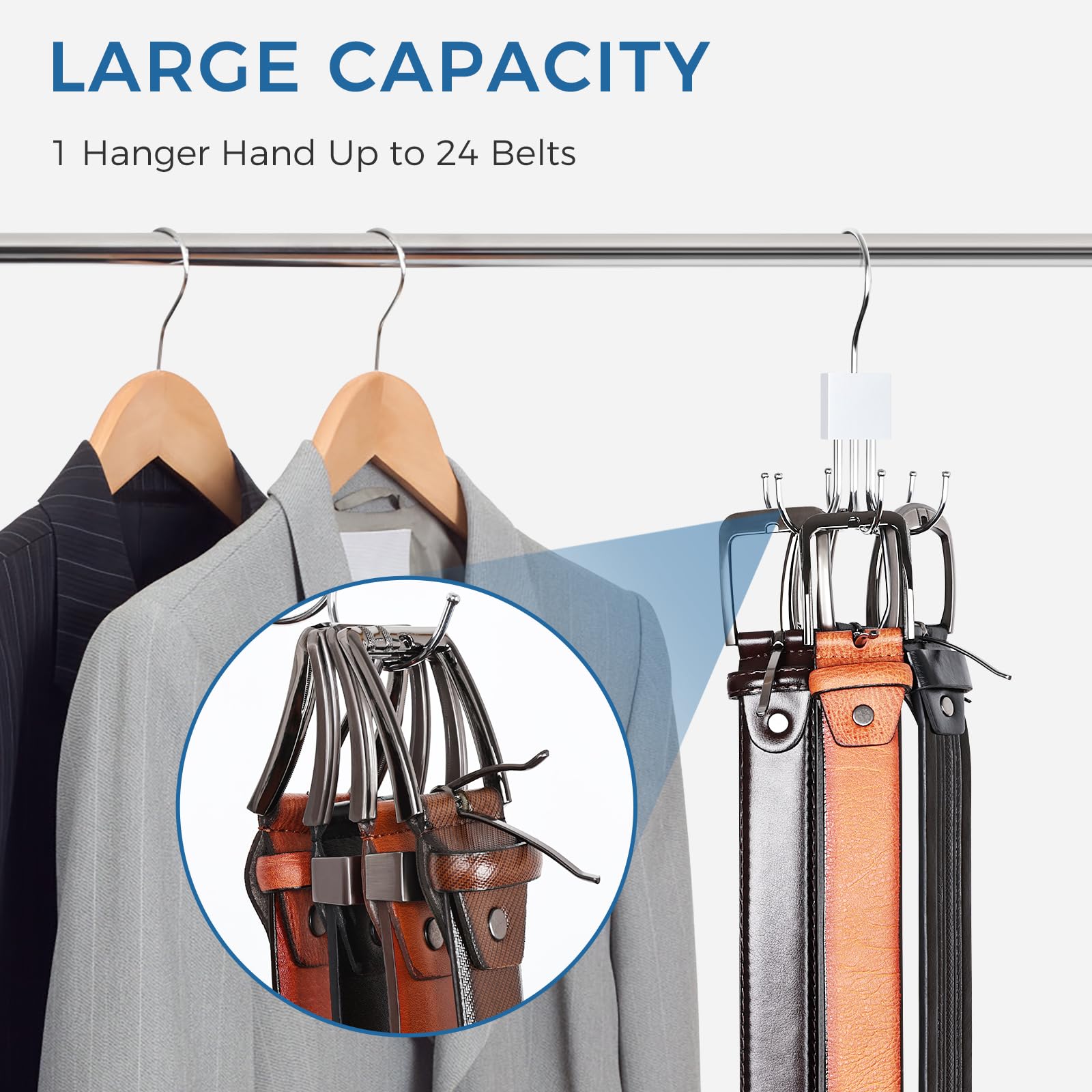 1 Pack Belt Hanger, Belt Organizer for Closet | 360° Rotatable, Max 24 Belt Storage, Space Saving, Closet Organizers and Storage