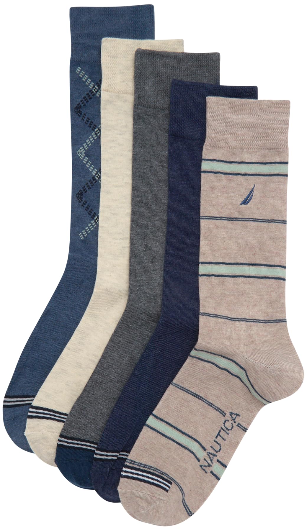 Nautica Mens Dress Socks - 5 Pack Breathable Comfort Stretch Crew-Length Work Socks for Men for Business Formal Wear (6-12.5)