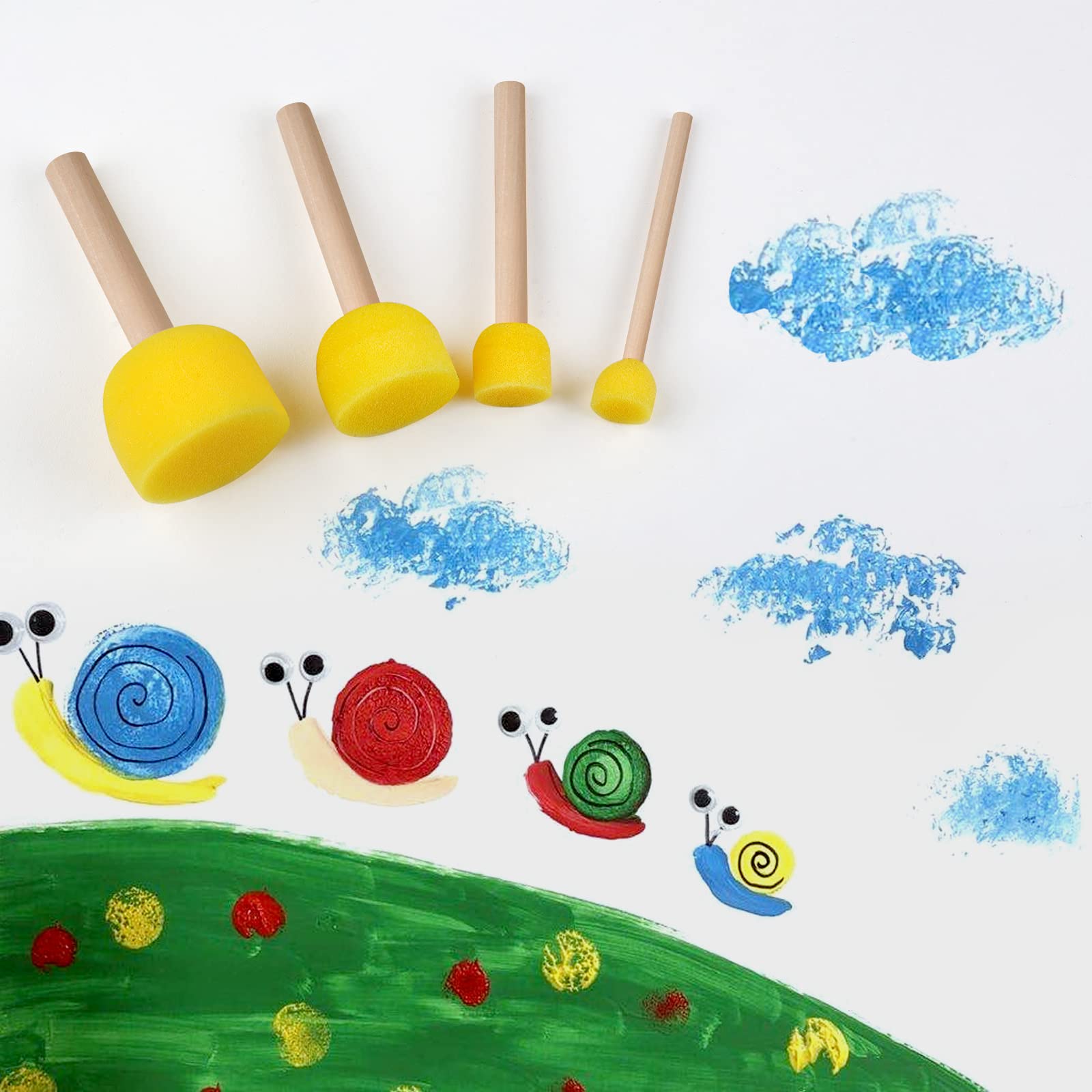 30 Pcs Round Sponges Brush Set, Round Sponge Brushes for Painting, Paint Sponges for Acrylic, Painting Tools for Kids Arts and Crafts (4 Sizes)