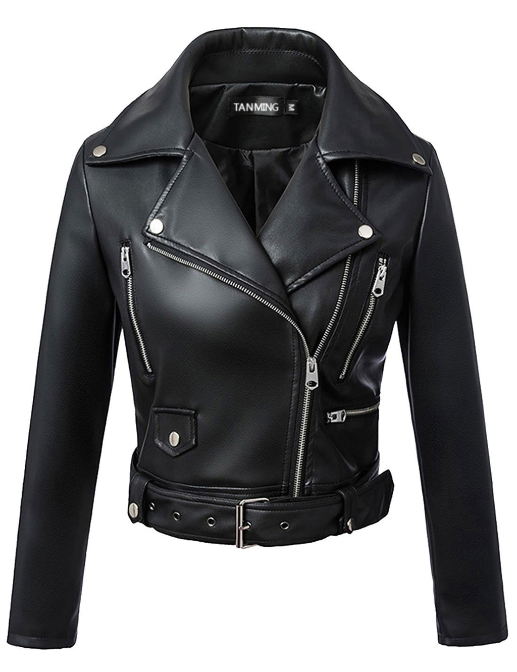 Tanming Women's Faux Leather Moto Biker Short Coat Jacket