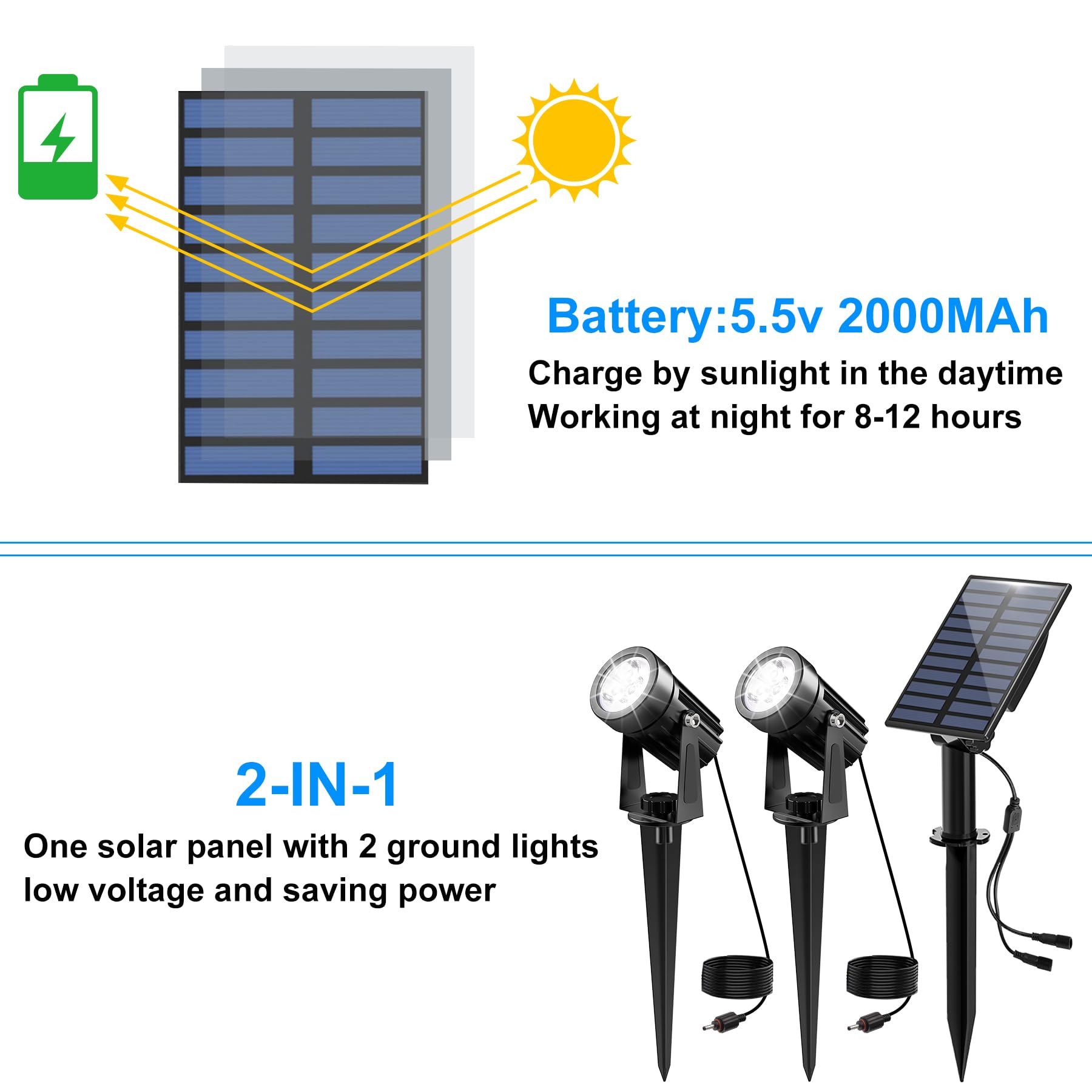 Solar Spot Lights Outdoor, Solar Landscape Spotlights IP65 Waterproof 9.8ft Cable,Auto On/Off Outdoor Wall Lights for Garden Yard Driveway Porch Walkway Pool (3000K Warm White)