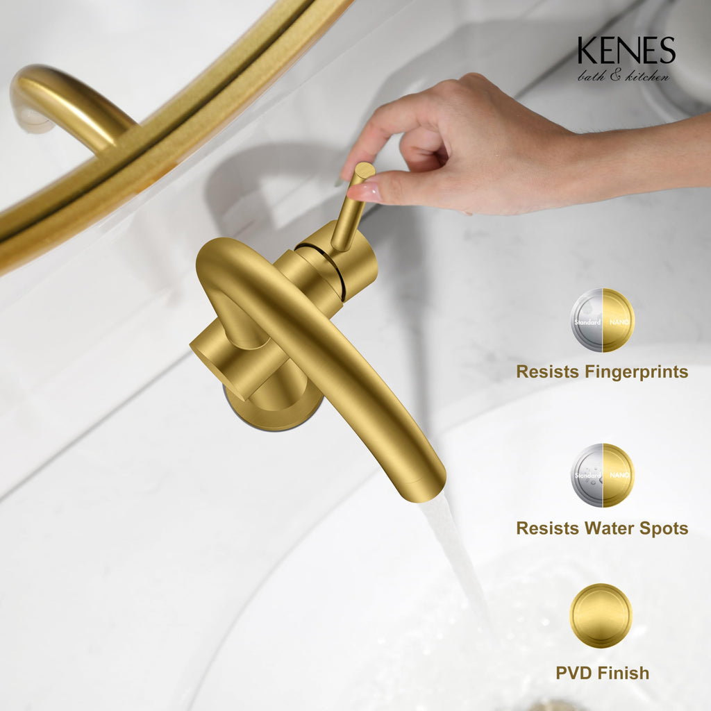 KENES Black and Gold Single Handle Bathroom Sink Faucet, Modern Prep Wet Bar Sink Faucet with Drain Assembly & Deck Plate, Vanity Faucets for Farmhouse RV Camper Utility, KE-9005B-BG